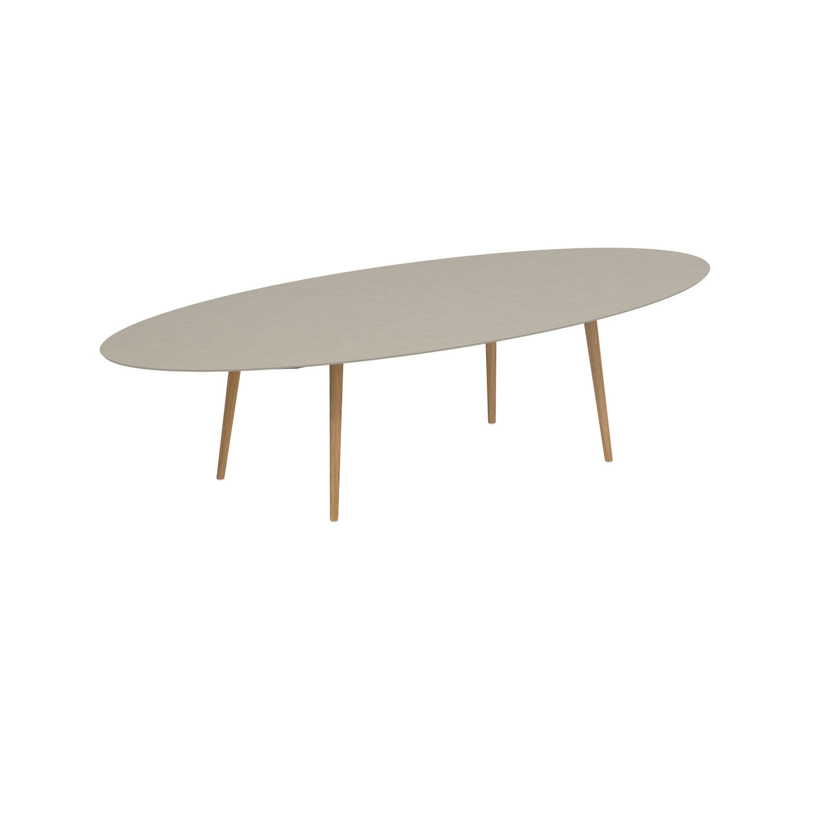 Royal Botania Styletto Esstisch Ellipse 320 x 140 cm, Teakbeine, Keramik perlgrau (Pearl Grey)