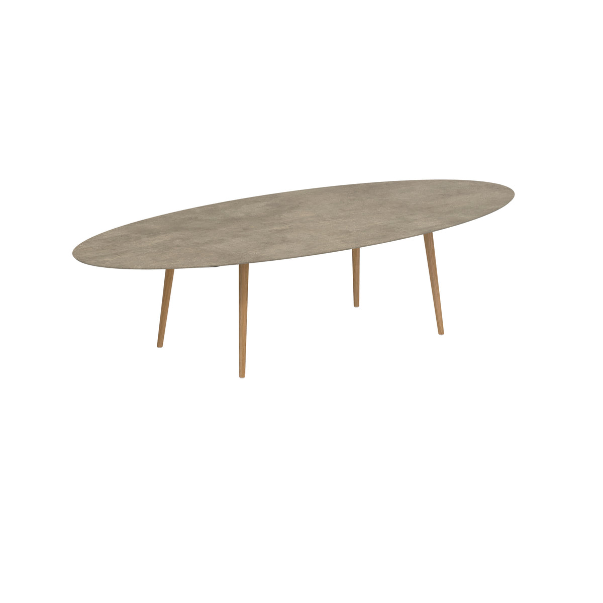Royal Botania Styletto Esstisch Ellipse 320 x 140 cm, Teakbeine, Keramik graubraun (Terra Sabbia)