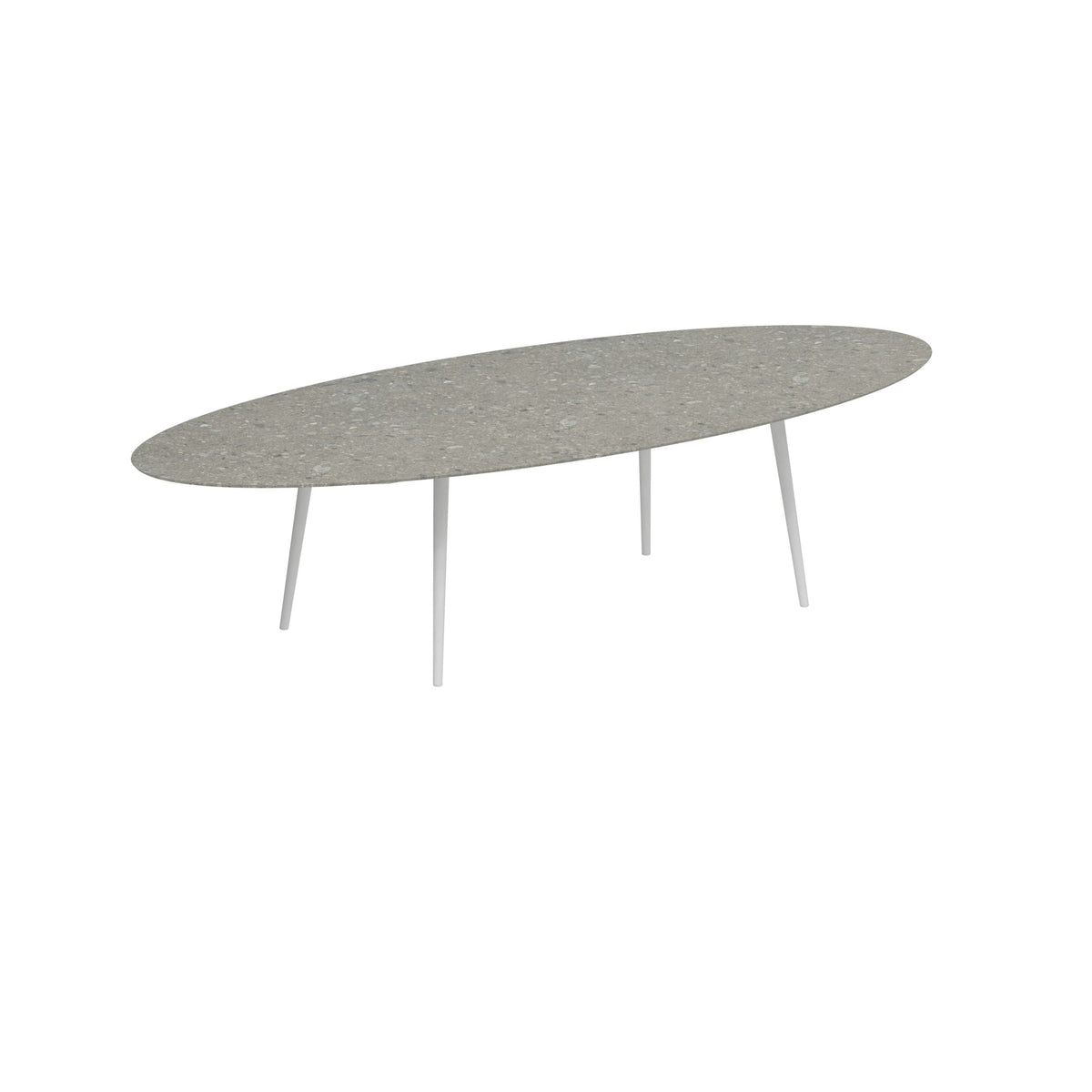 Royal Botania Styletto Esstisch Ellipse 320 x 140 cm – Alu weiß · Keramik grau gemustert (Ceppo Dolomitica)