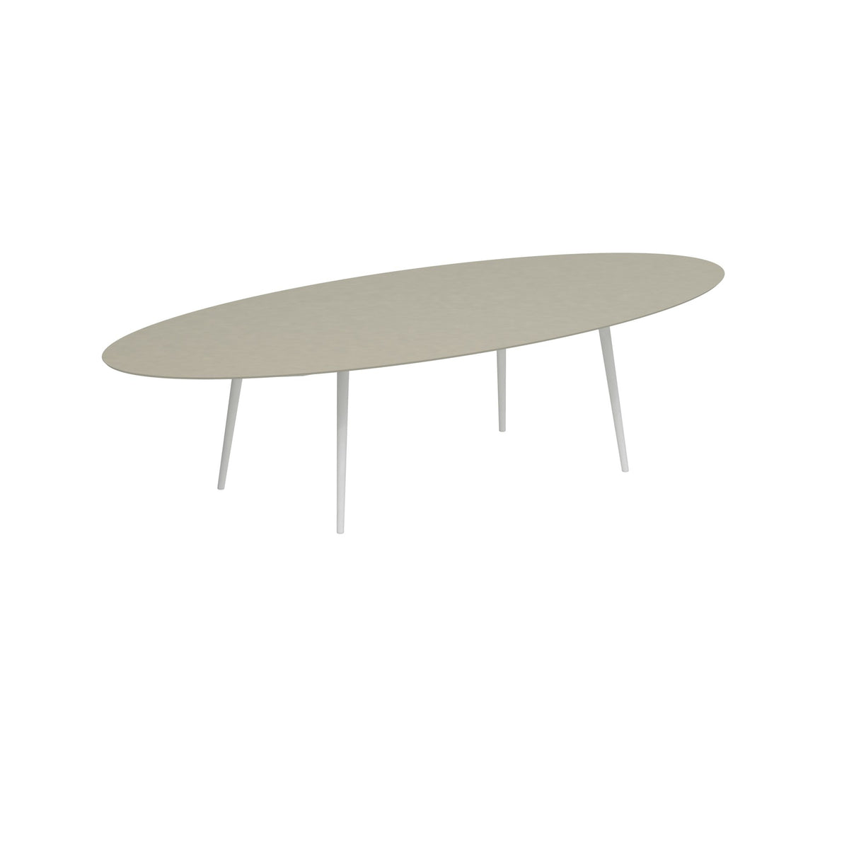Royal Botania Styletto Esstisch Ellipse 320 x 140 cm – Alu weiß · Keramik perlgrau (Pearl Grey)
