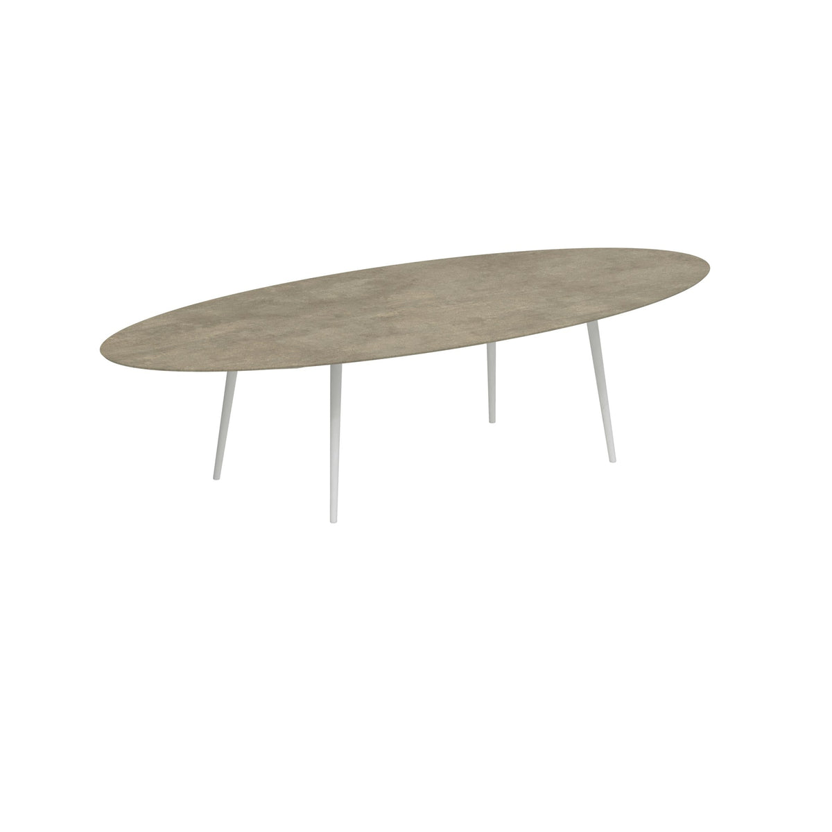 Royal Botania Styletto Esstisch Ellipse 320 x 140 cm – Alu weiß · Keramik graubraun (Terra Sabbia)