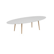 Royal Botania Styletto Esstisch Ellipse 320 x 140 cm, Teakbeine, Keramik weiß (white)