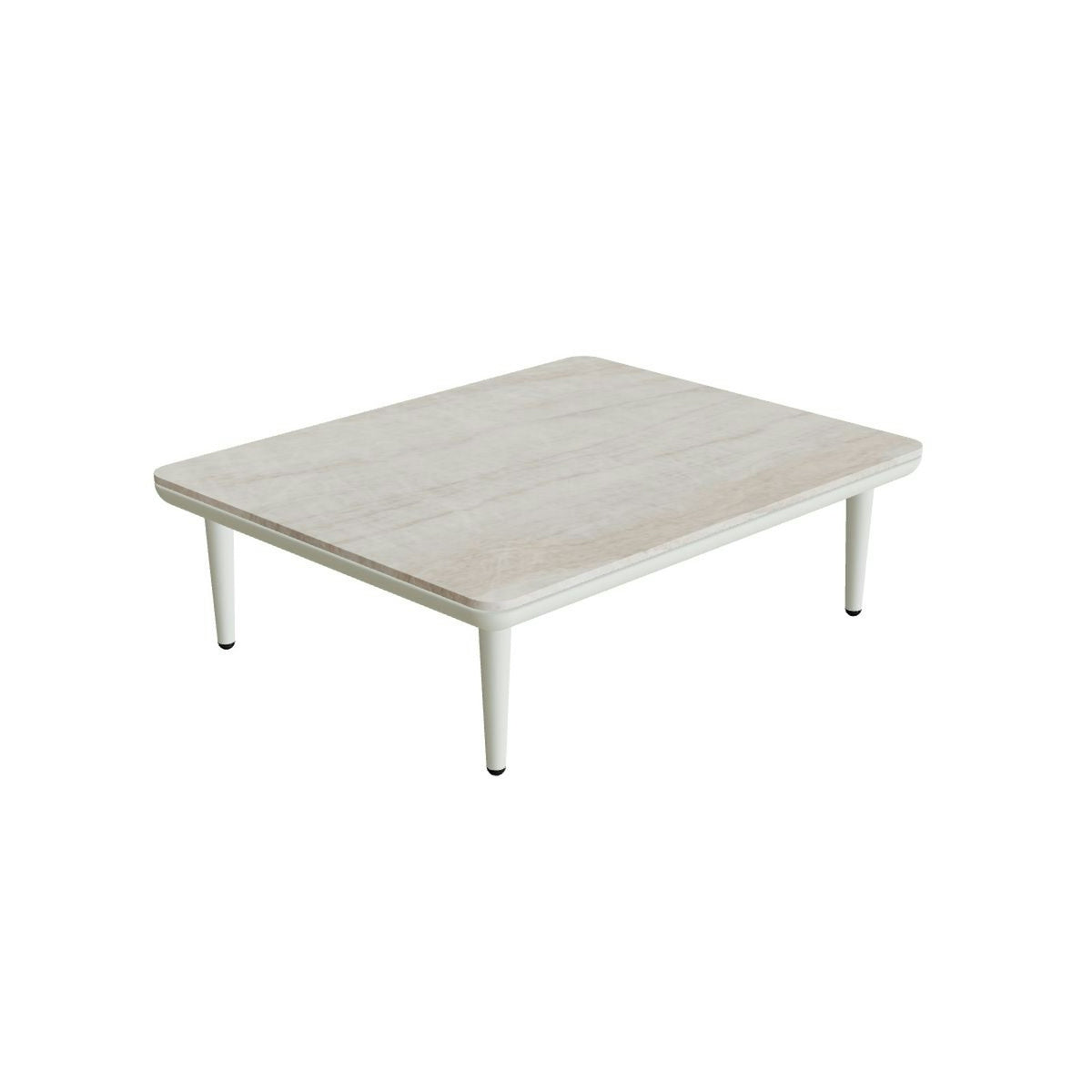 Royal Botania Styletto Lounge Tisch 72 x 90 cm – weiß · Keramik grau-braun geädert (Strato Quartz)