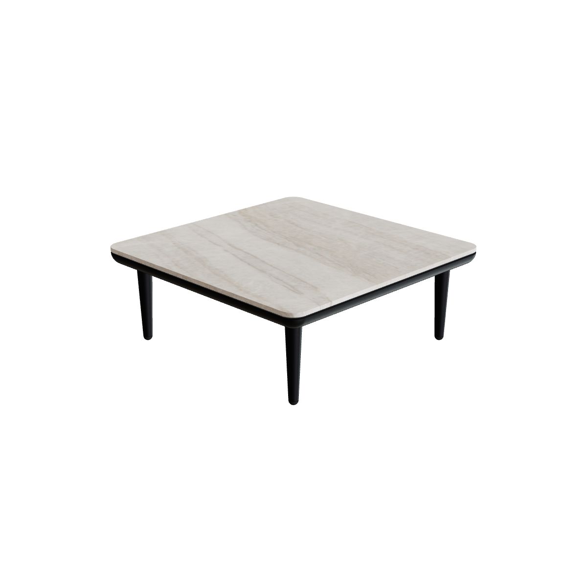 Royal Botania Styletto Lounge Tisch 72 x 72 cm, Gestell anthrazit, Keramik grau-braun geädert (Strato Quartz)