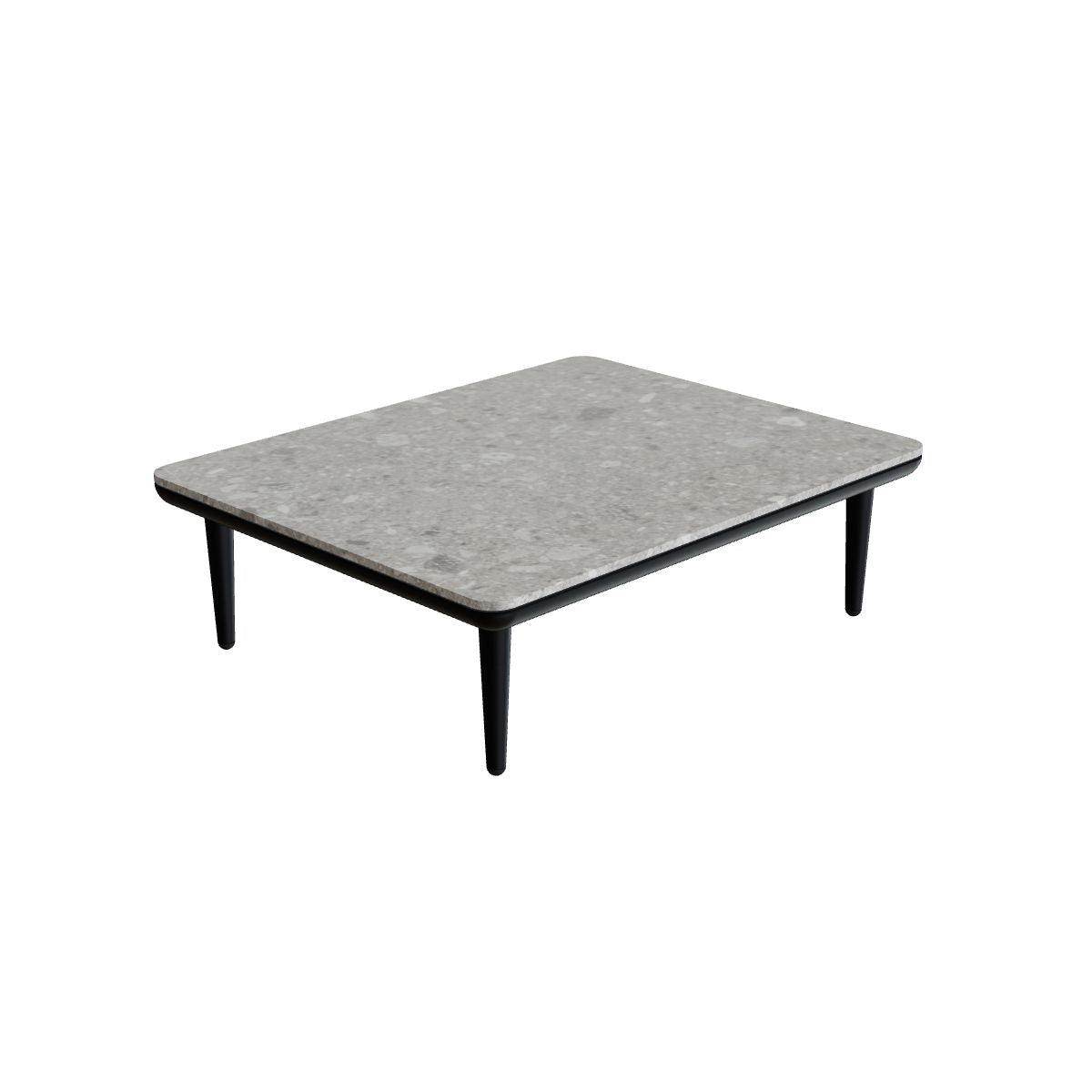 Royal Botania Styletto Lounge Tisch 72 x 90 cm, Gestell anthrazit, Keramik grau gemustert (Ceppo Dolomitica)