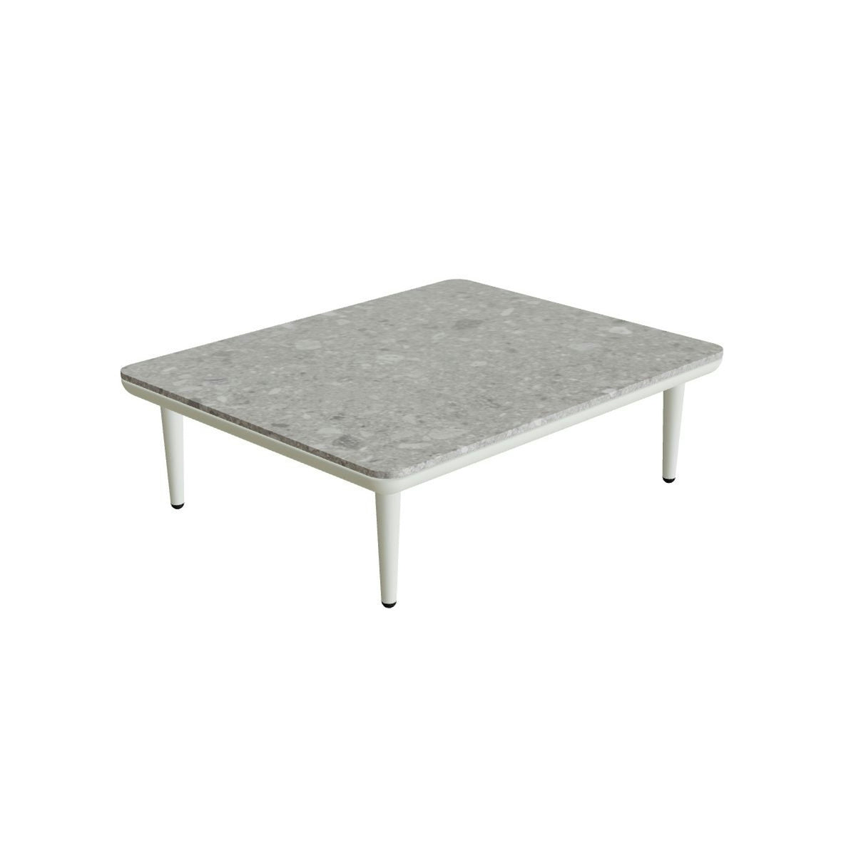 Royal Botania Styletto Lounge Tisch 72 x 90 cm – weiß · Keramik grau gemustert (Ceppo Dolomitica)