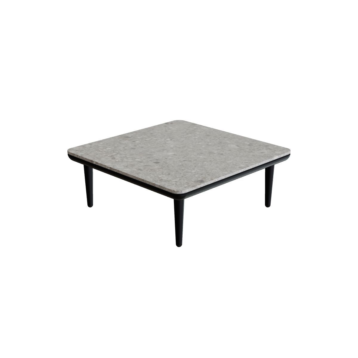Royal Botania Styletto Lounge Tisch 72 x 72 cm, Gestell anthrazit, Keramik grau gemustert (Ceppo Dolomitica)