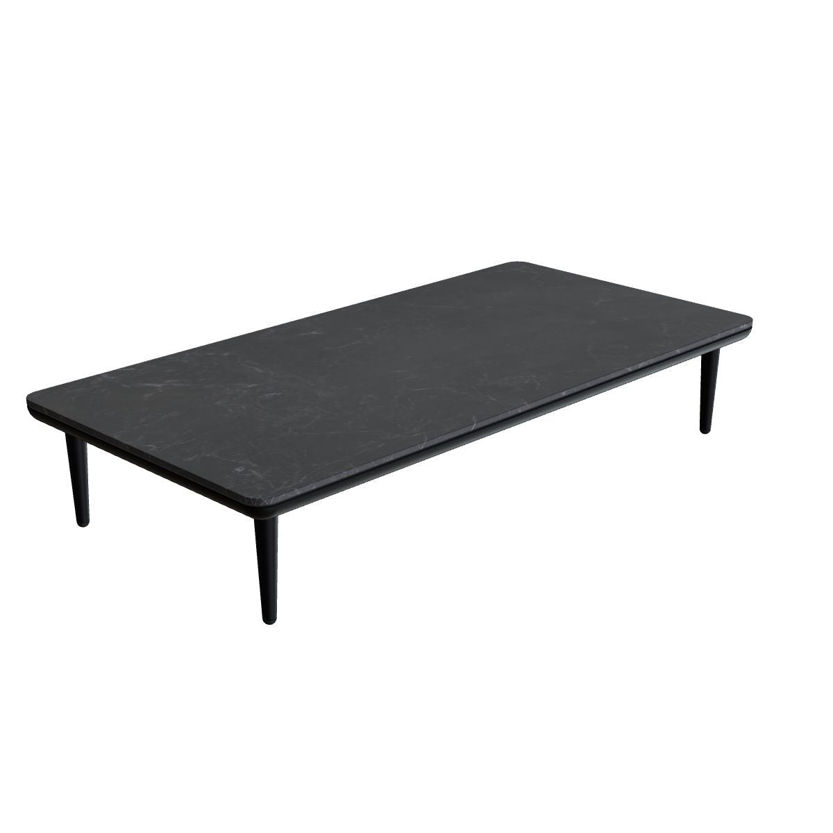Royal Botania Styletto Lounge Tisch 144 x 72 cm, Gestell anthrazit, Keramik schwarz geädert (Nero Marquina)