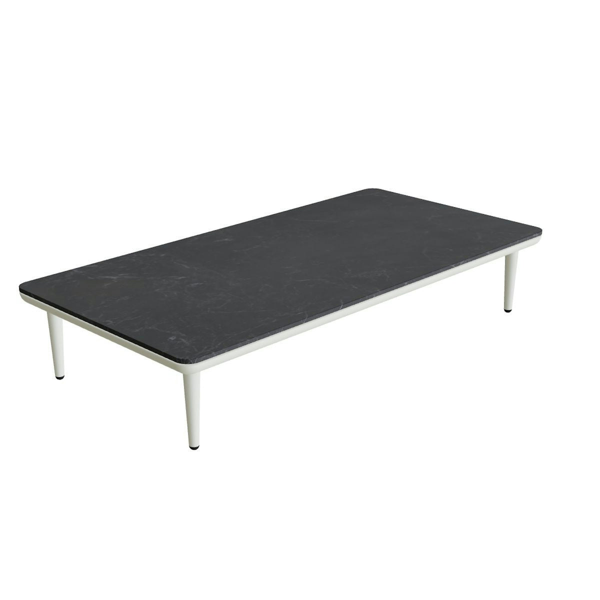 Royal Botania Styletto Lounge Tisch 144 x 72 cm – weiß · Keramik schwarz geädert (Nero Marquina)
