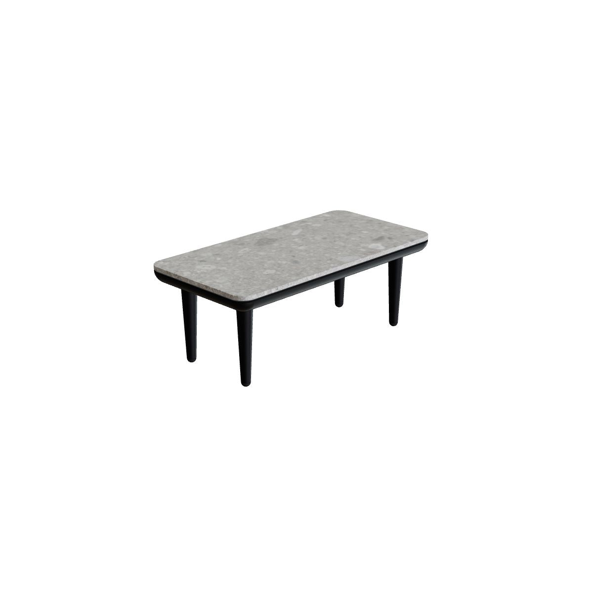 Royal Botania Styletto Lounge Tisch 72 x 36 cm, Gestell anthrazit, Keramik grau gemustert (Ceppo Dolomitica)