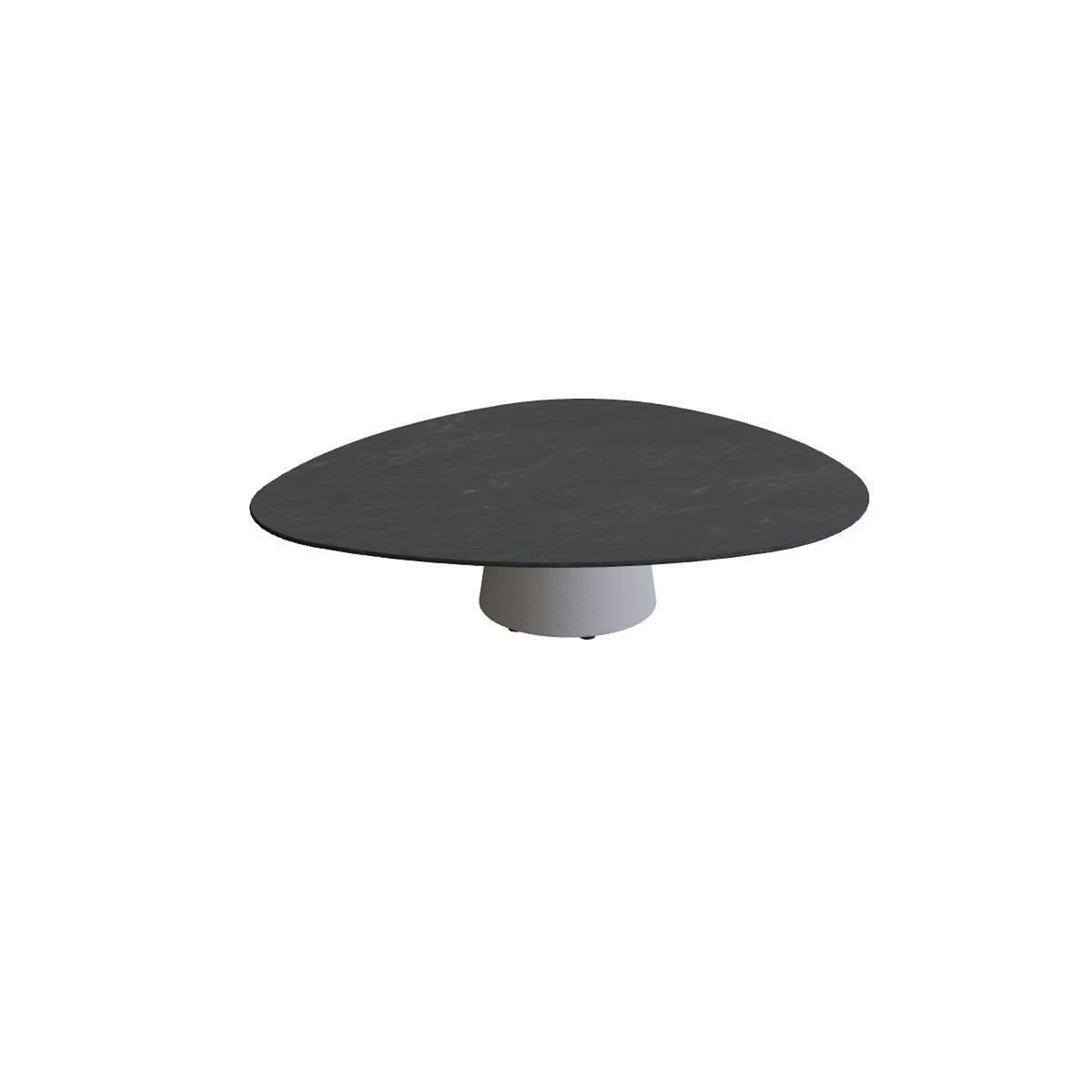 Royal Botania Conix Tisch Plektrum 150 cm – niedriger Loungetisch, H 35 cm · Sockel zementgrau (cement grey) · Keramik schwarz geädert (Nero Marquina)