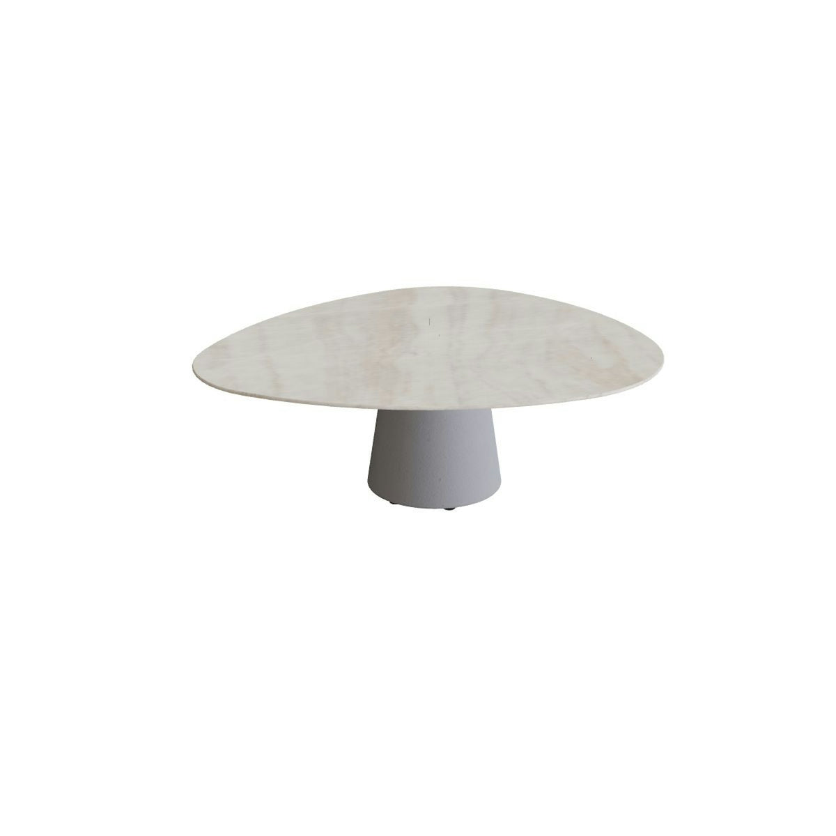 Royal Botania Conix Tisch Plektrum 150 cm – hoher Loungetisch, H 50 cm · Sockel zementgrau (cement grey) · Keramik grau-braun geädert (Strato Quartz)