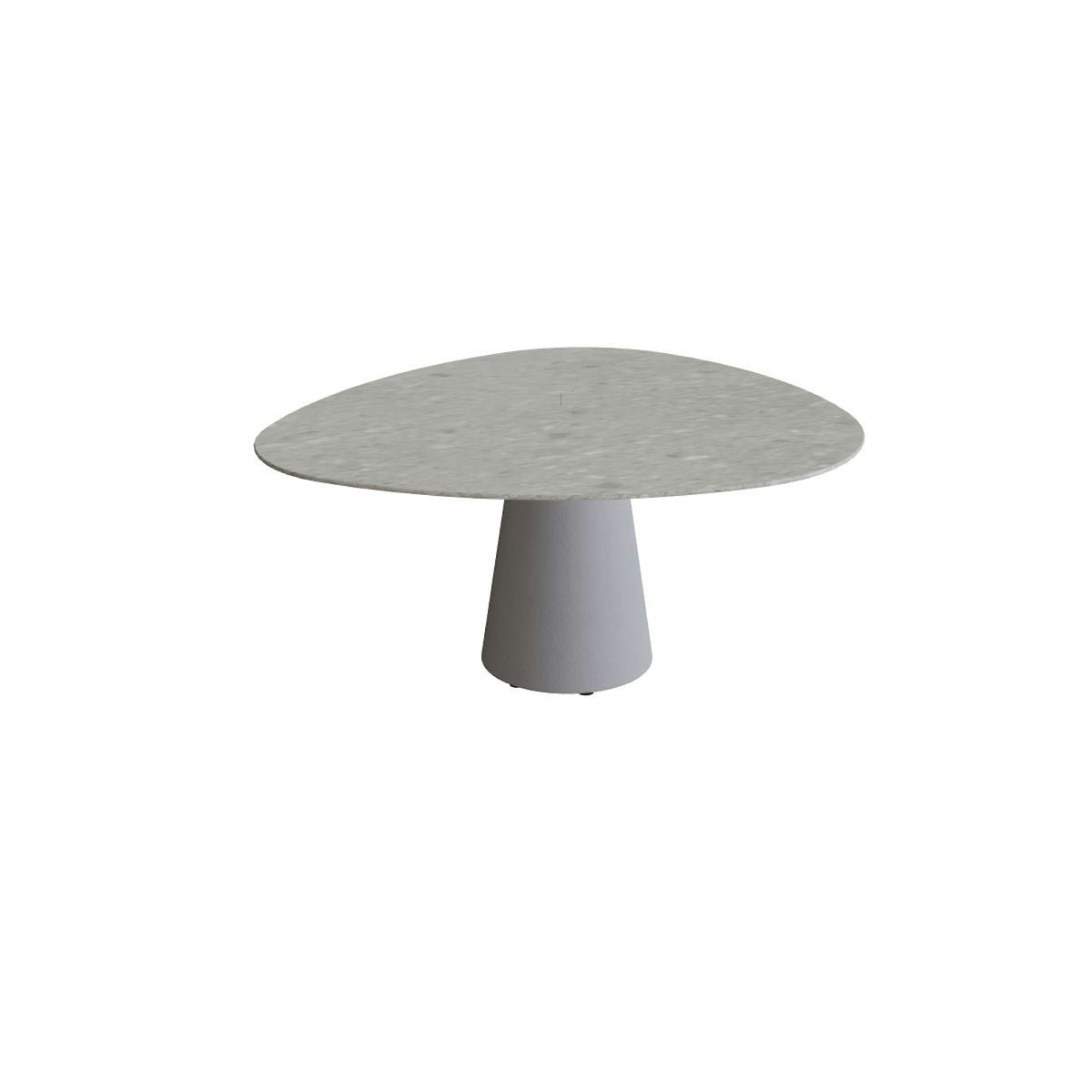 Royal Botania Conix Tisch Plektrum 150 cm – niedriger Esstisch, H 67 cm · Sockel zementgrau (cement grey) · Keramik grau gemustert (Ceppo Dolomitica)