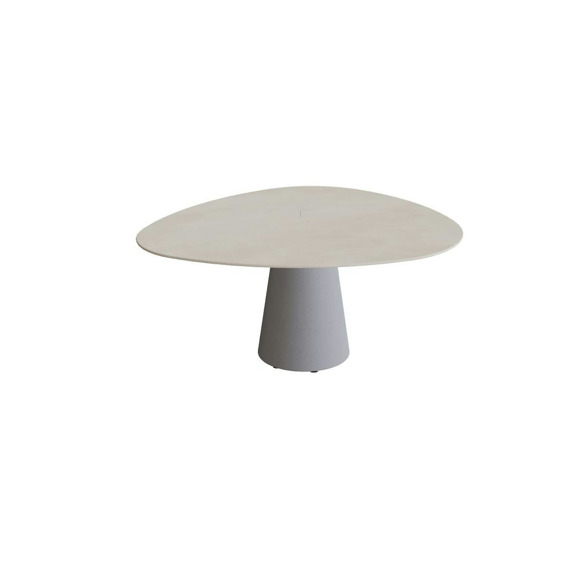 Royal Botania Conix Tisch Plektrum 150 cm – niedriger Esstisch, H 67 cm · Sockel zementgrau (cement grey) · Keramik zementgrau (Cemento Luminoso)