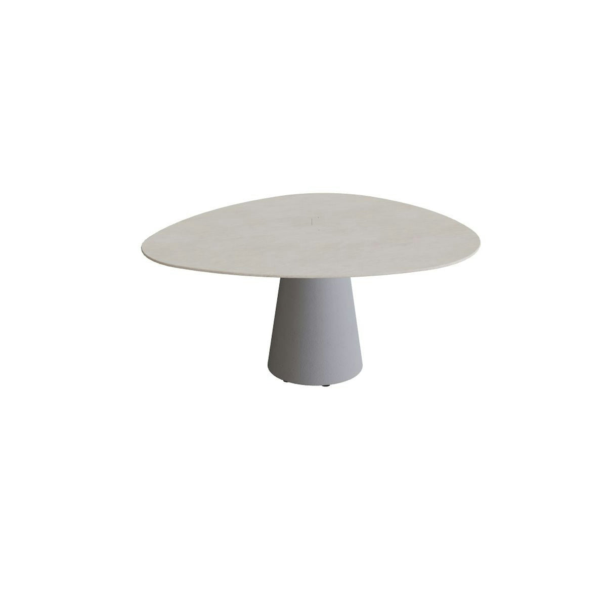 Royal Botania Conix Tisch Plektrum 150 cm – niedriger Esstisch, H 67 cm · Sockel zementgrau (cement grey) · Keramik grau gesprenkelt (Sienna Arena)