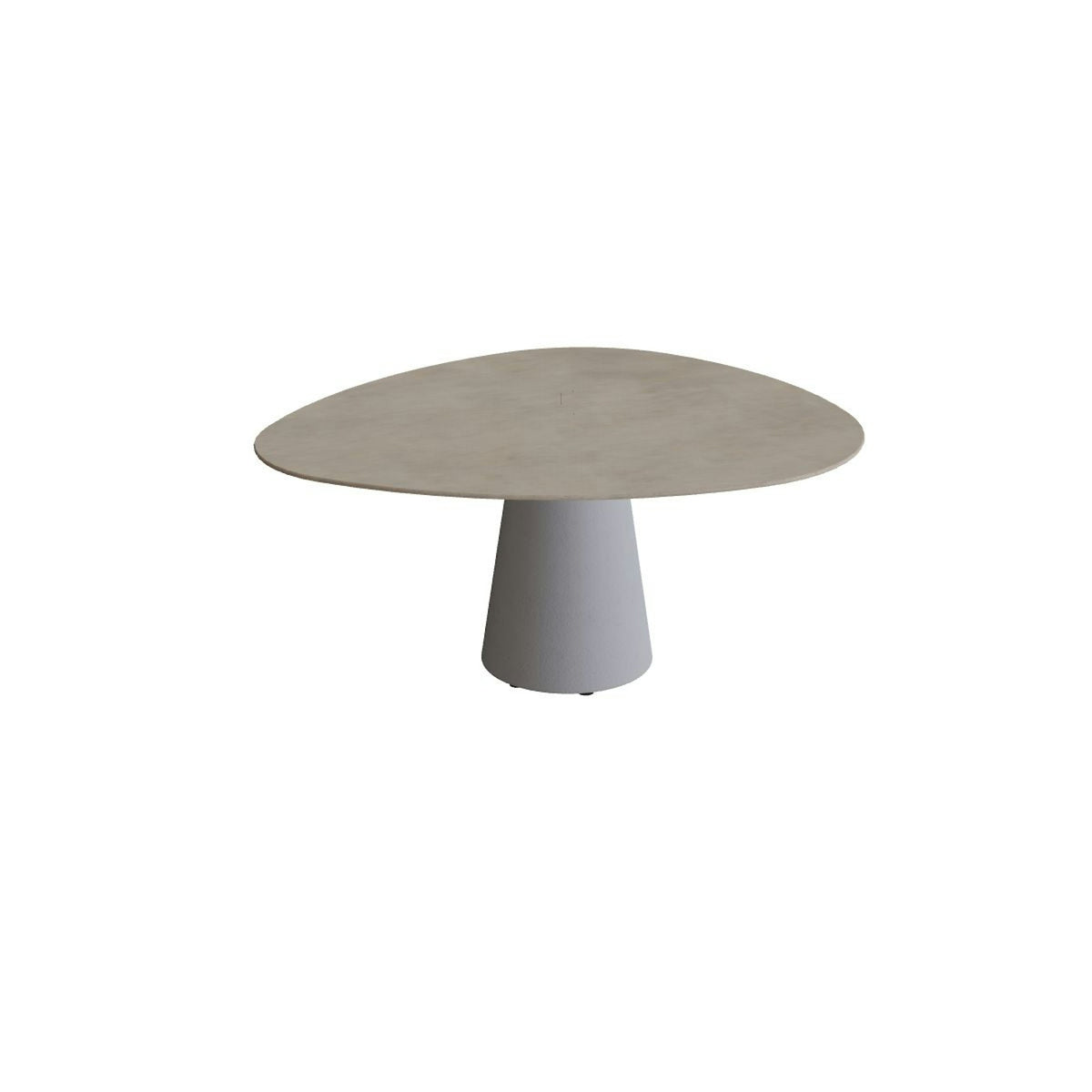 Royal Botania Conix Tisch Plektrum 150 cm – niedriger Esstisch, H 67 cm · Sockel zementgrau (cement grey) · Keramik graubraun (Terra Sabbia)