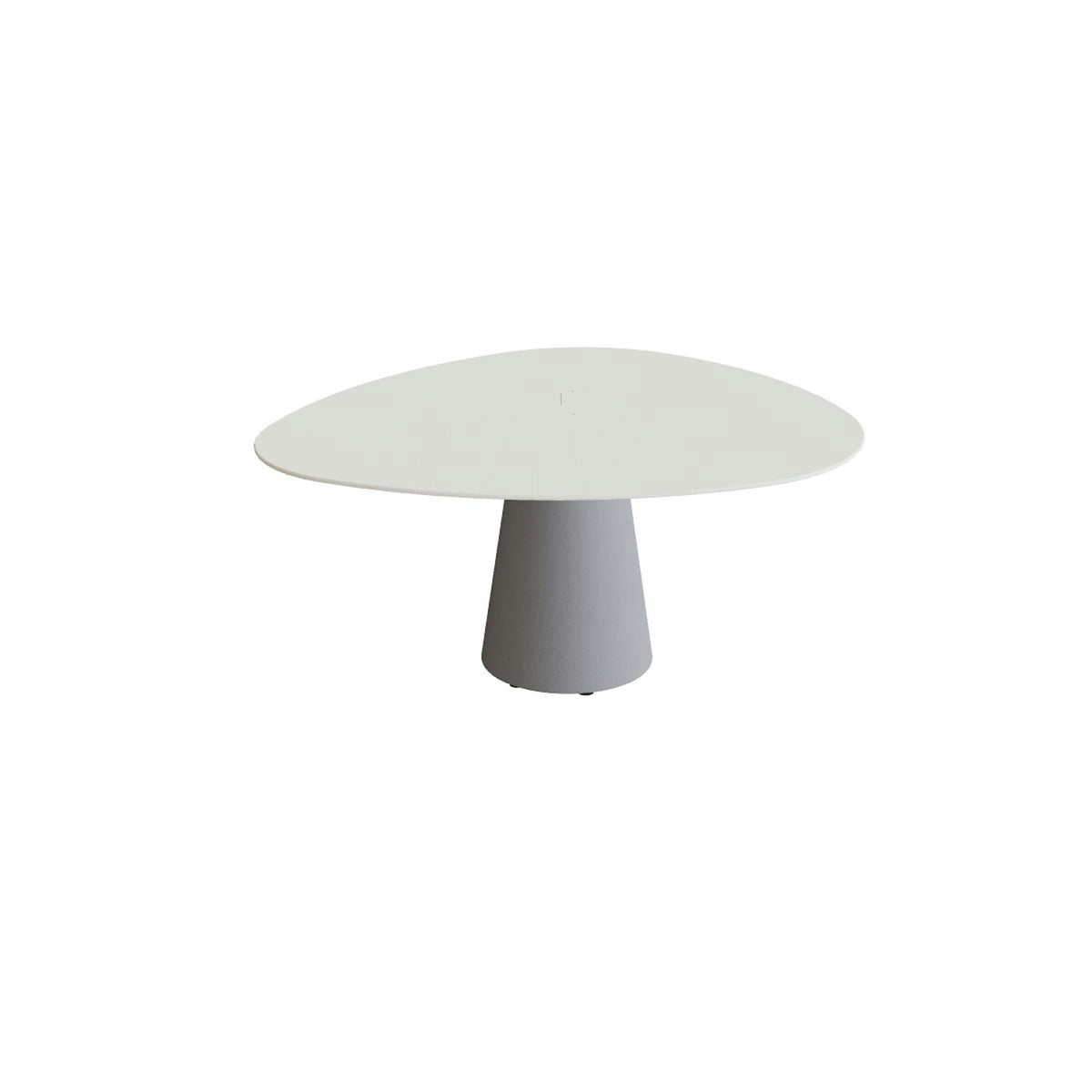 Royal Botania Conix Tisch Plektrum 150 cm – niedriger Esstisch, H 67 cm · Sockel zementgrau (cement grey) · Keramik weiß (white)