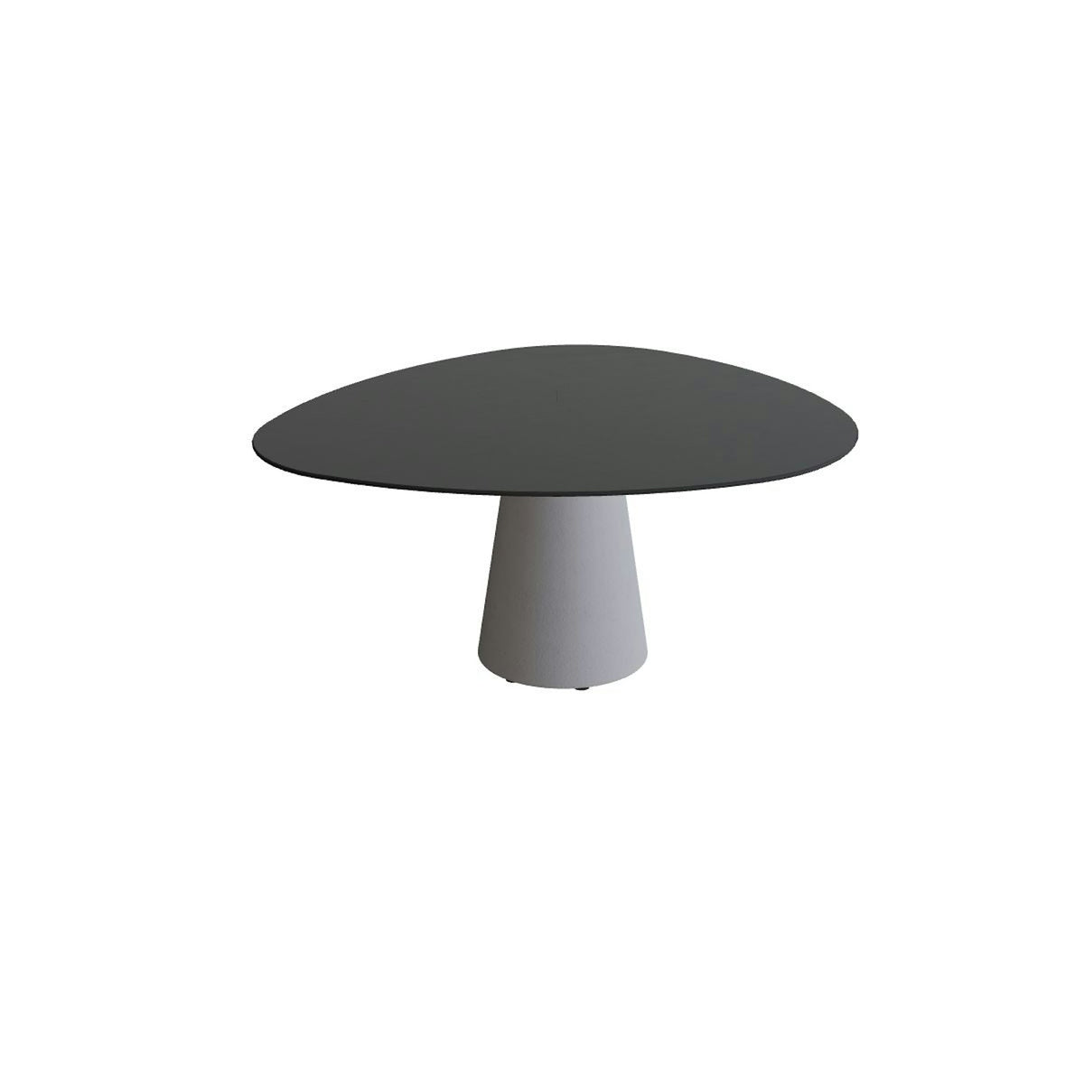 Royal Botania Conix Tisch Plektrum 150 cm – niedriger Esstisch, H 67 cm · Sockel zementgrau (cement grey) · Keramik schwarz (black)