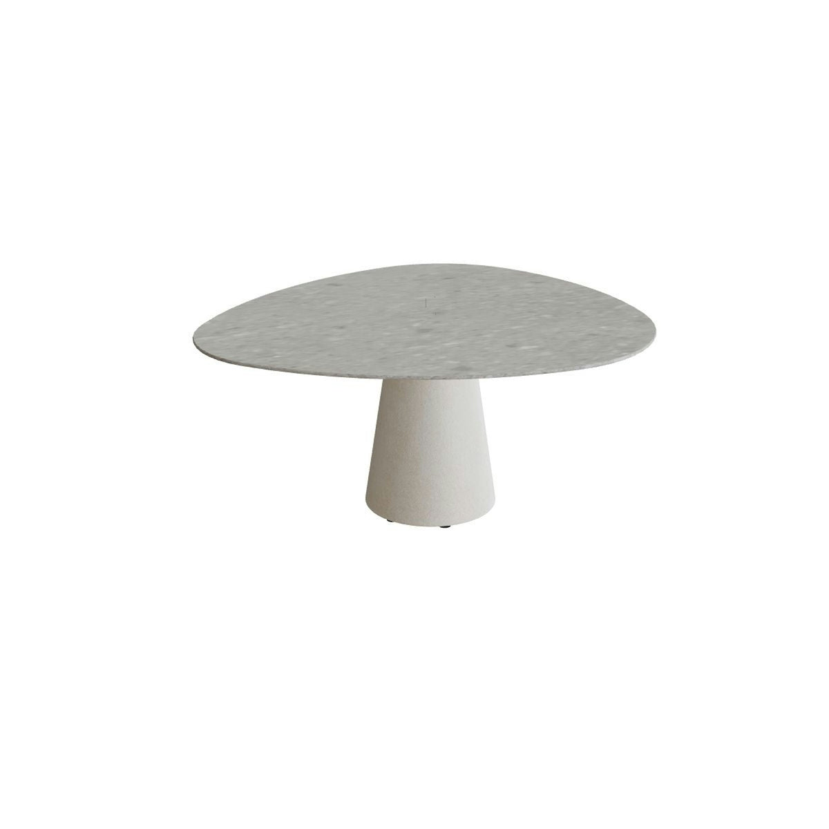 Royal Botania Conix Tisch Plektrum 150 cm – niedriger Esstisch, H 67 cm · Sockel sand (desert) · Keramik grau gemustert (Ceppo Dolomitica)