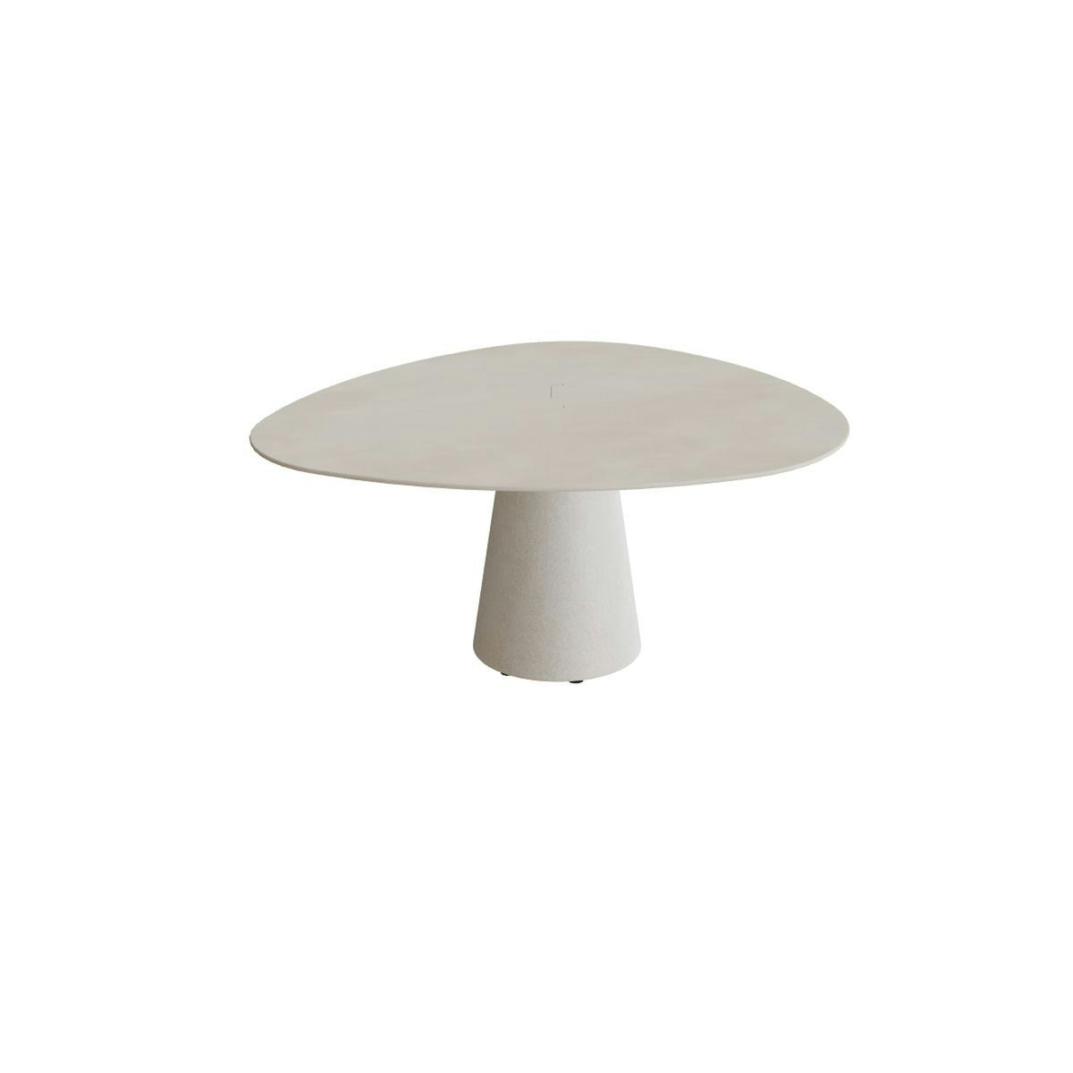 Royal Botania Conix Tisch Plektrum 150 cm – niedriger Esstisch, H 67 cm · Sockel sand (desert) · Keramik zementgrau (Cemento Luminoso)