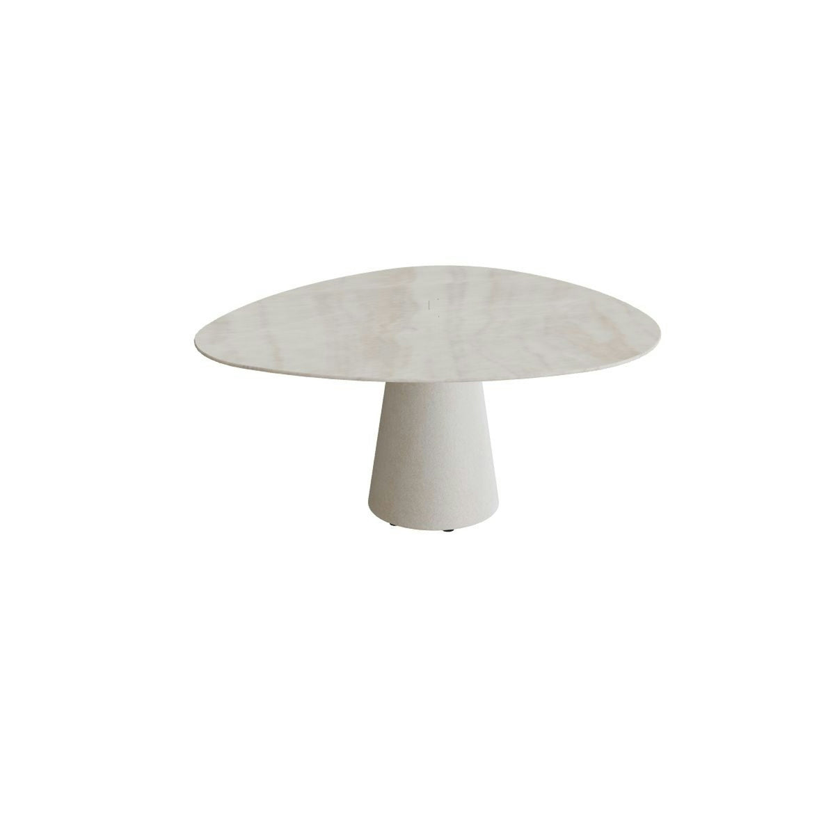 Royal Botania Conix Tisch Plektrum 150 cm – niedriger Esstisch, H 67 cm · Sockel sand (desert) · Keramik grau-braun geädert (Strato Quartz)
