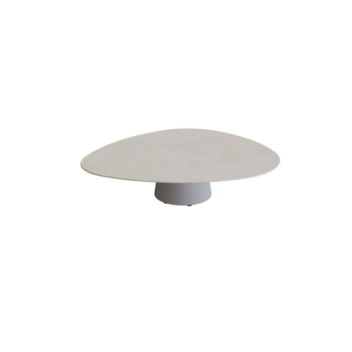 Royal Botania Conix Tisch Plektrum 150 cm – niedriger Loungetisch, H 35 cm · Sockel zementgrau (cement grey) · Keramik grau gesprenkelt (Sienna Arena)