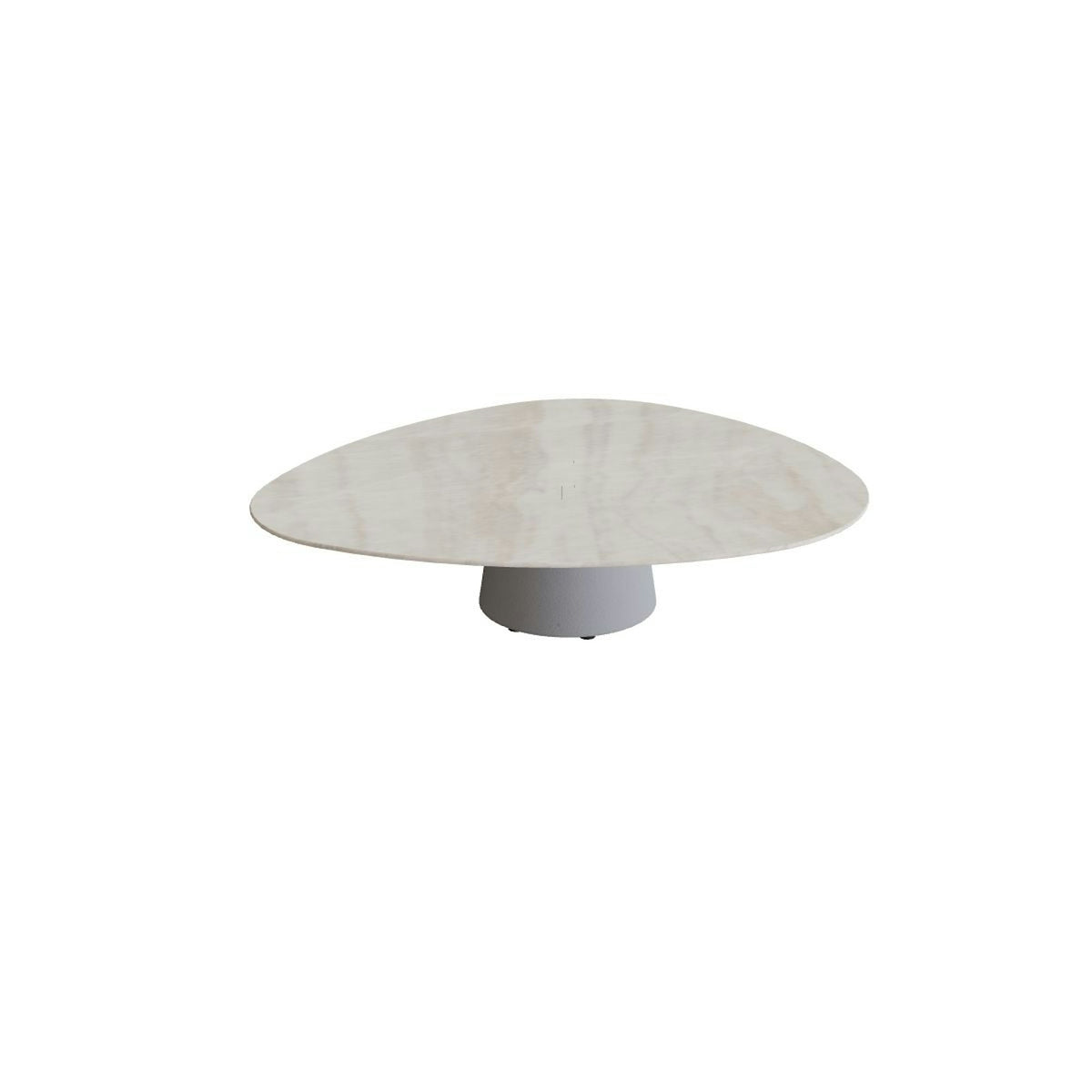 Royal Botania Conix Tisch Plektrum 150 cm – niedriger Loungetisch, H 35 cm · Sockel zementgrau (cement grey) · Keramik grau-braun geädert (Strato Quartz)