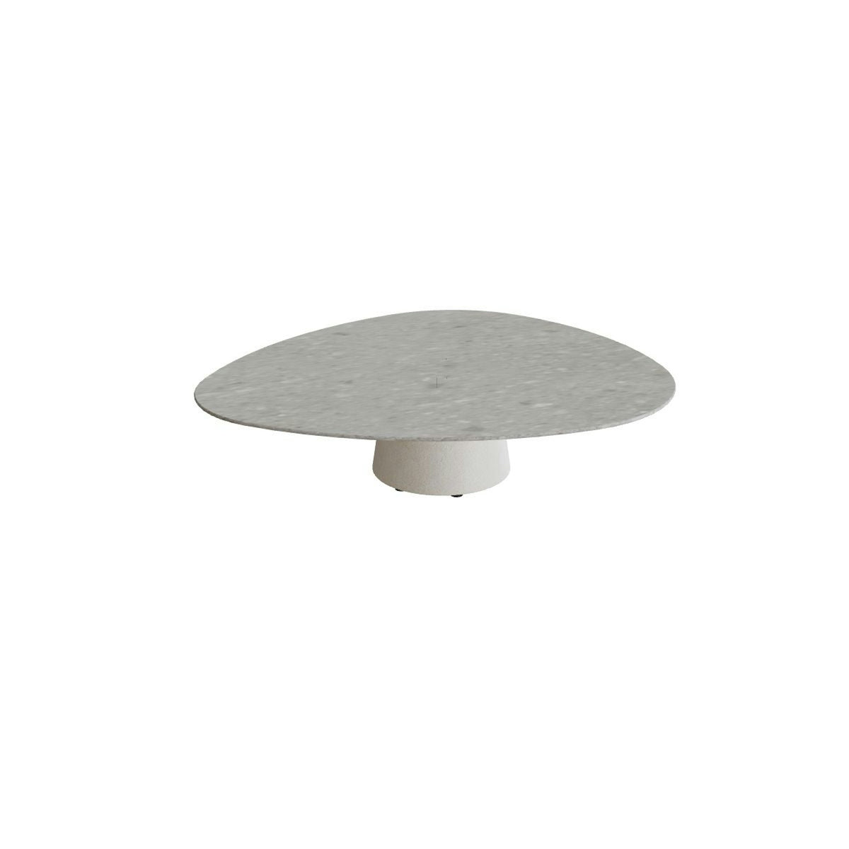 Royal Botania Conix Tisch Plektrum 150 cm – niedriger Loungetisch, H 35 cm · Sockel sand (desert) · Keramik grau gemustert (Ceppo Dolomitica)