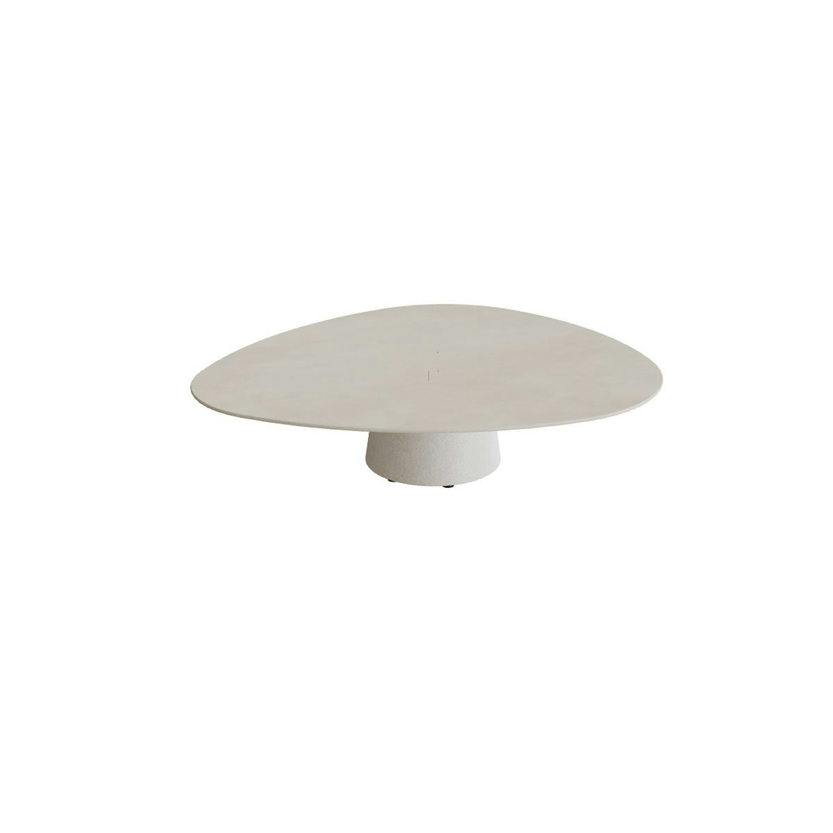 Royal Botania Conix Tisch Plektrum 150 cm – niedriger Loungetisch, H 35 cm · Sockel sand (desert) · Keramik zementgrau (Cemento Luminoso)