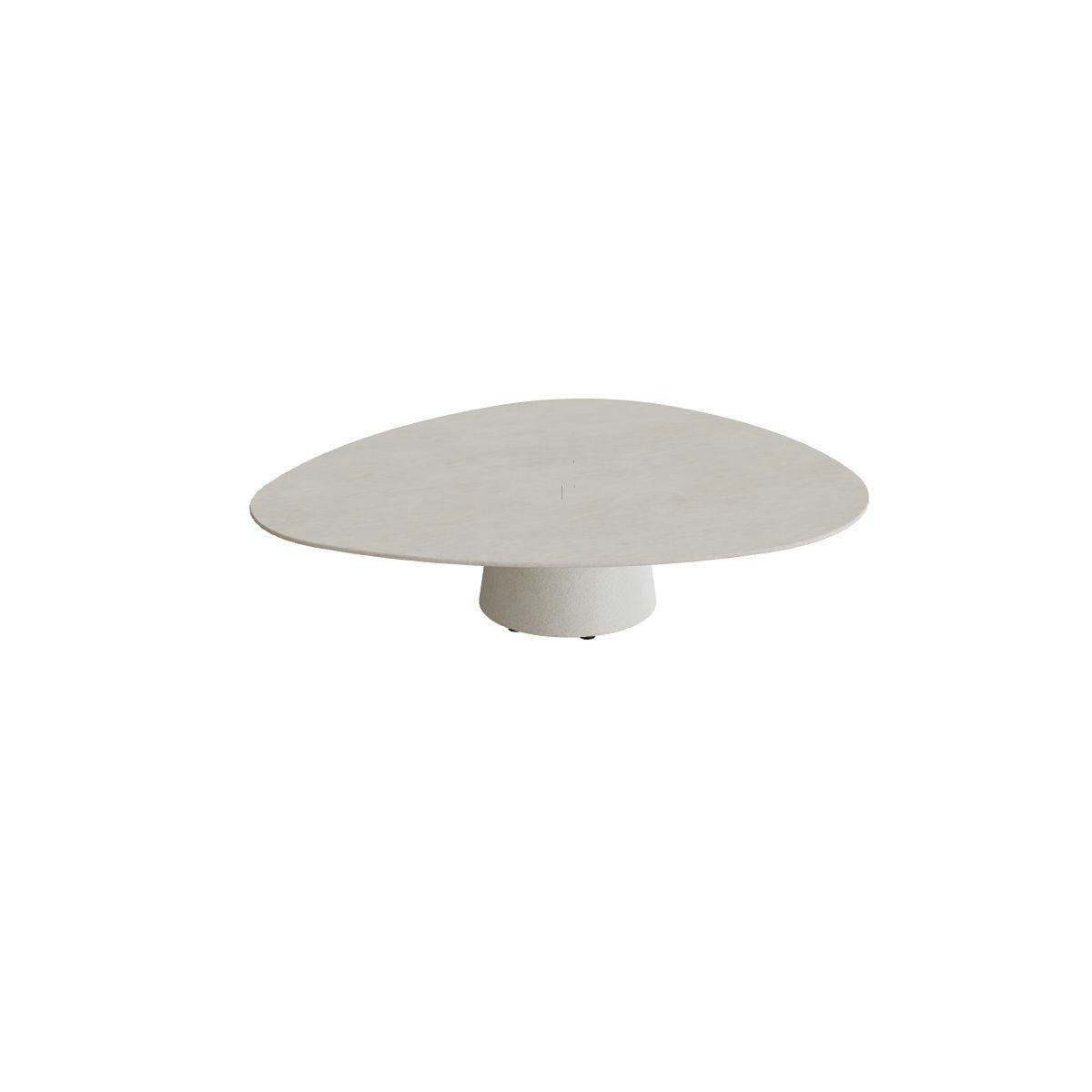 Royal Botania Conix Tisch Plektrum 150 cm – niedriger Loungetisch, H 35 cm · Sockel sand (desert) · Keramik grau gesprenkelt (Sienna Arena)
