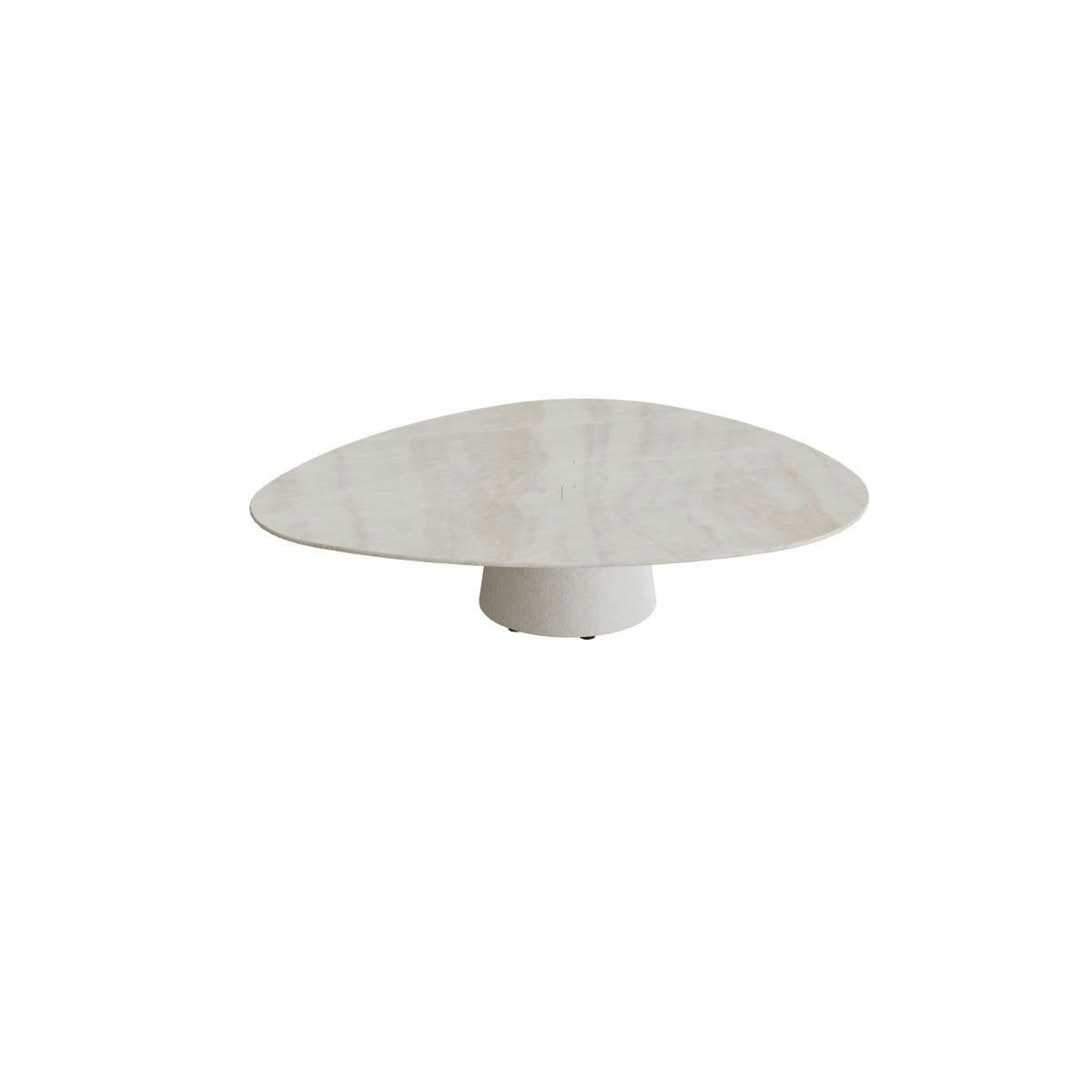 Royal Botania Conix Tisch Plektrum 150 cm – niedriger Loungetisch, H 35 cm · Sockel sand (desert) · Keramik grau-braun geädert (Strato Quartz)