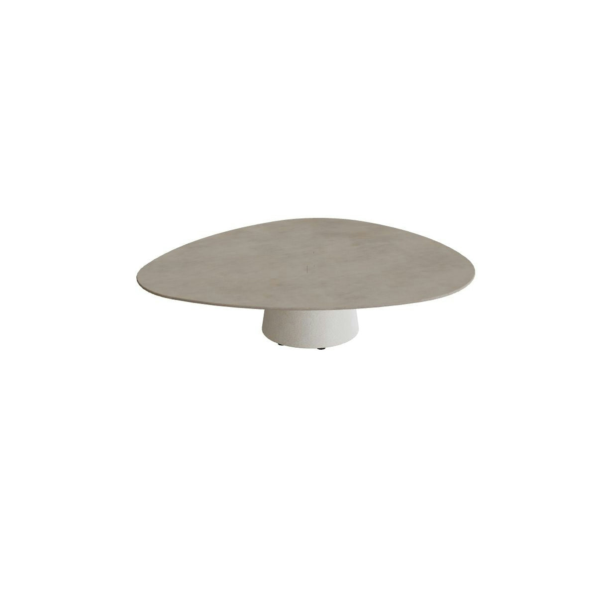 Royal Botania Conix Tisch Plektrum 150 cm – niedriger Loungetisch, H 35 cm · Sockel sand (desert) · Keramik graubraun (Terra Sabbia)