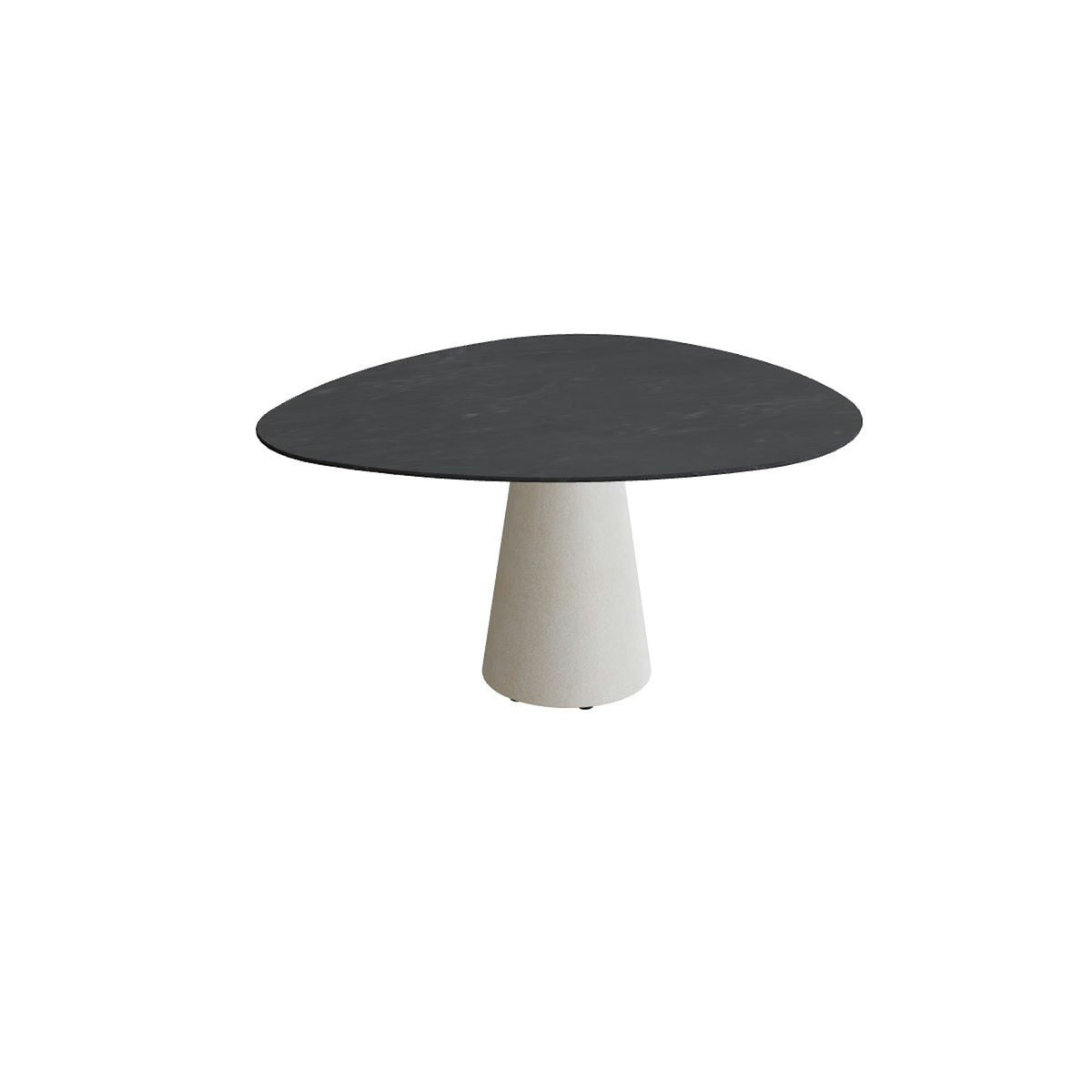 Royal Botania Conix Tisch Plektrum 150 cm – Esstisch, H 75 cm · Sockel sand (desert) · Keramik schwarz geädert (Nero Marquina)