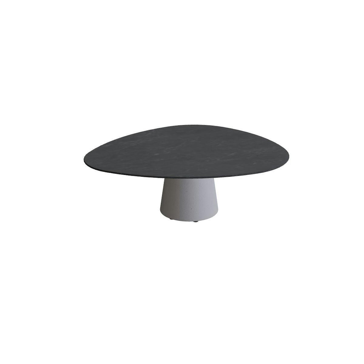 Royal Botania Conix Tisch Plektrum 150 cm – hoher Loungetisch, H 50 cm · Sockel zementgrau (cement grey) · Keramik schwarz geädert (Nero Marquina)