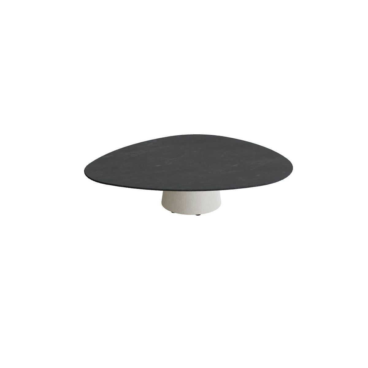 Royal Botania Conix Tisch Plektrum 150 cm – niedriger Loungetisch, H 35 cm · Sockel sand (desert) · Keramik schwarz geädert (Nero Marquina)