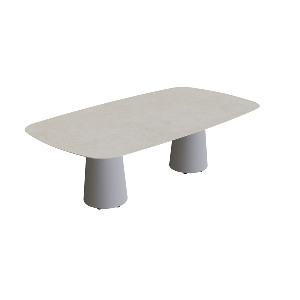 Royal Botania Conix Tisch 220 x 120 cm – niedriger Esstisch, H 67 cm · Sockel zementgrau (cement grey) · Keramik grau gesprenkelt (Sienna Arena)