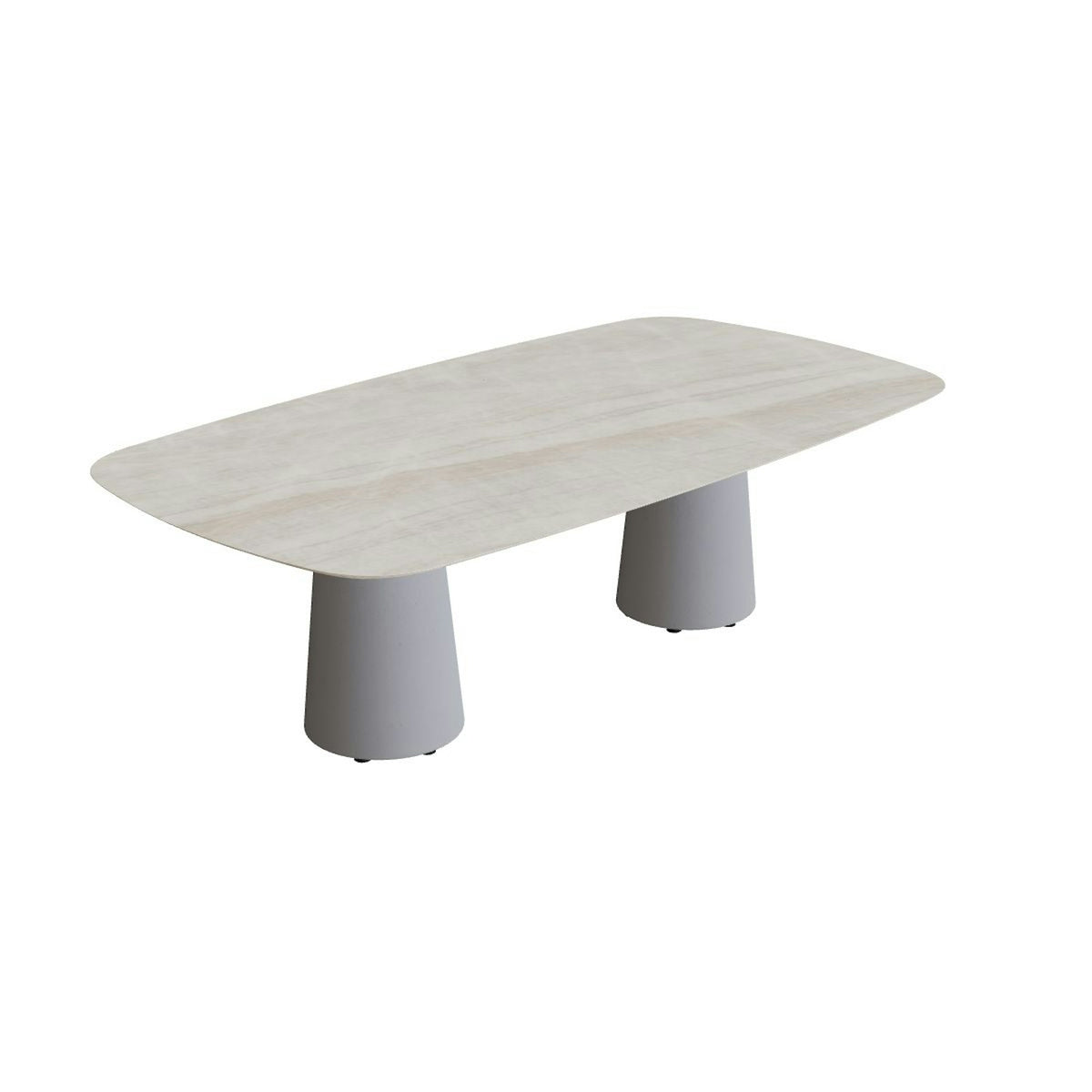 Royal Botania Conix Tisch 220 x 120 cm – niedriger Esstisch, H 67 cm · Sockel zementgrau (cement grey) · Keramik grau-braun geädert (Strato Quartz)