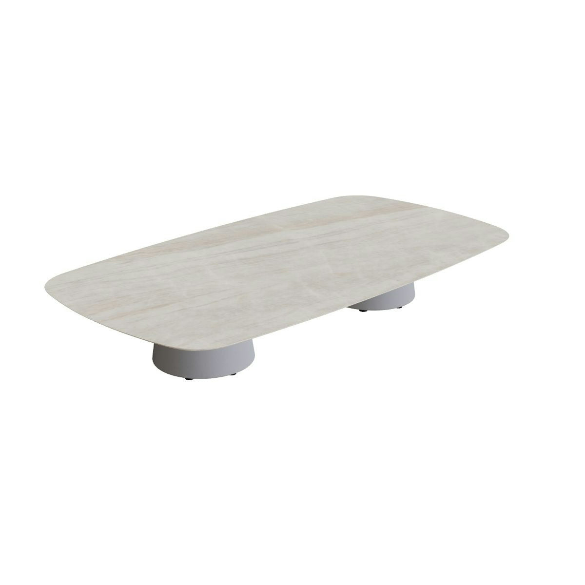 Royal Botania Conix Tisch 220 x 120 cm – niedriger Loungetisch, H 35 cm · Sockel zementgrau (cement grey) · Keramik grau-braun geädert (Strato Quartz)