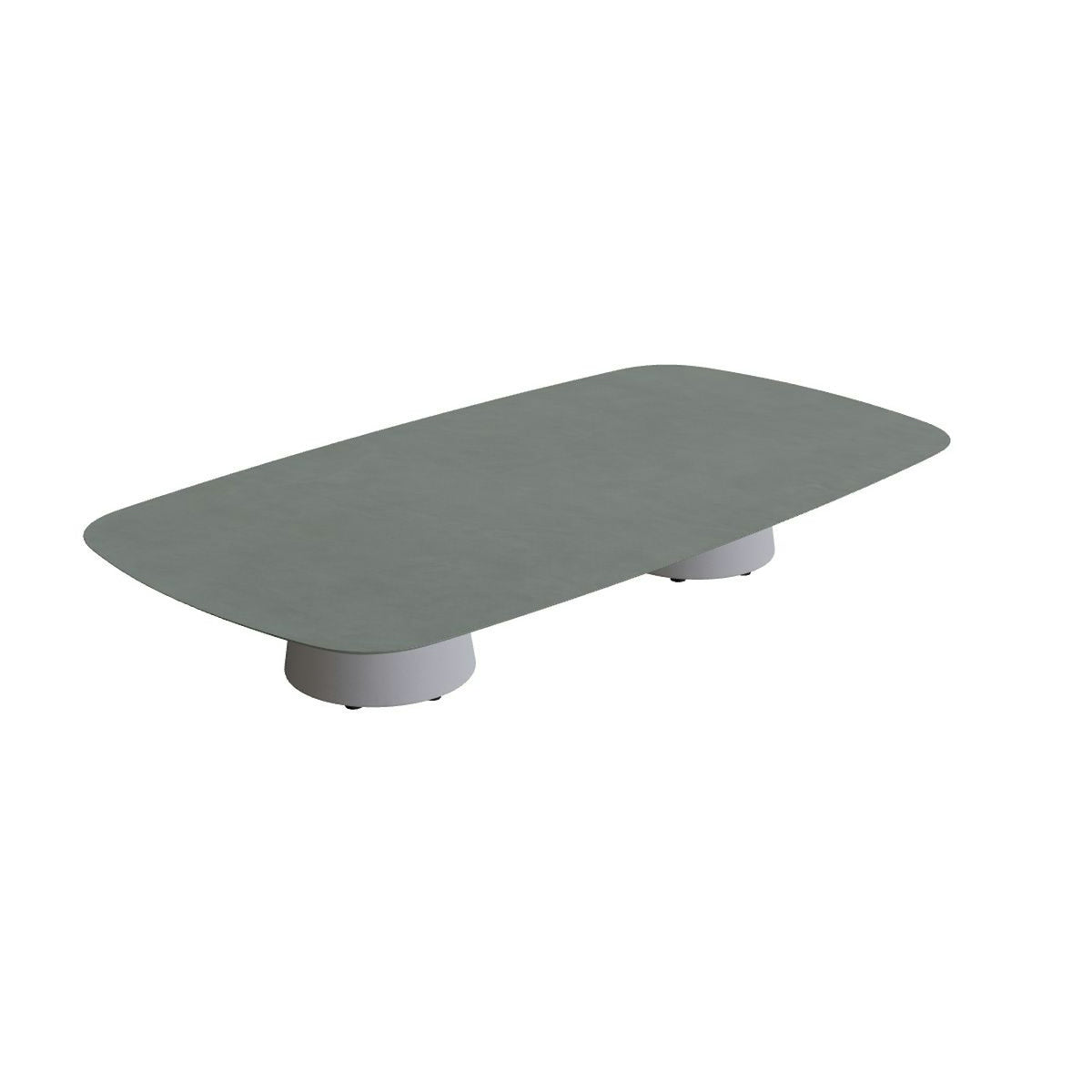 Royal Botania Conix Tisch 220 x 120 cm – niedriger Loungetisch, H 35 cm · Sockel zementgrau (cement grey) · Keramik steingrün (Verdezza Amazon)