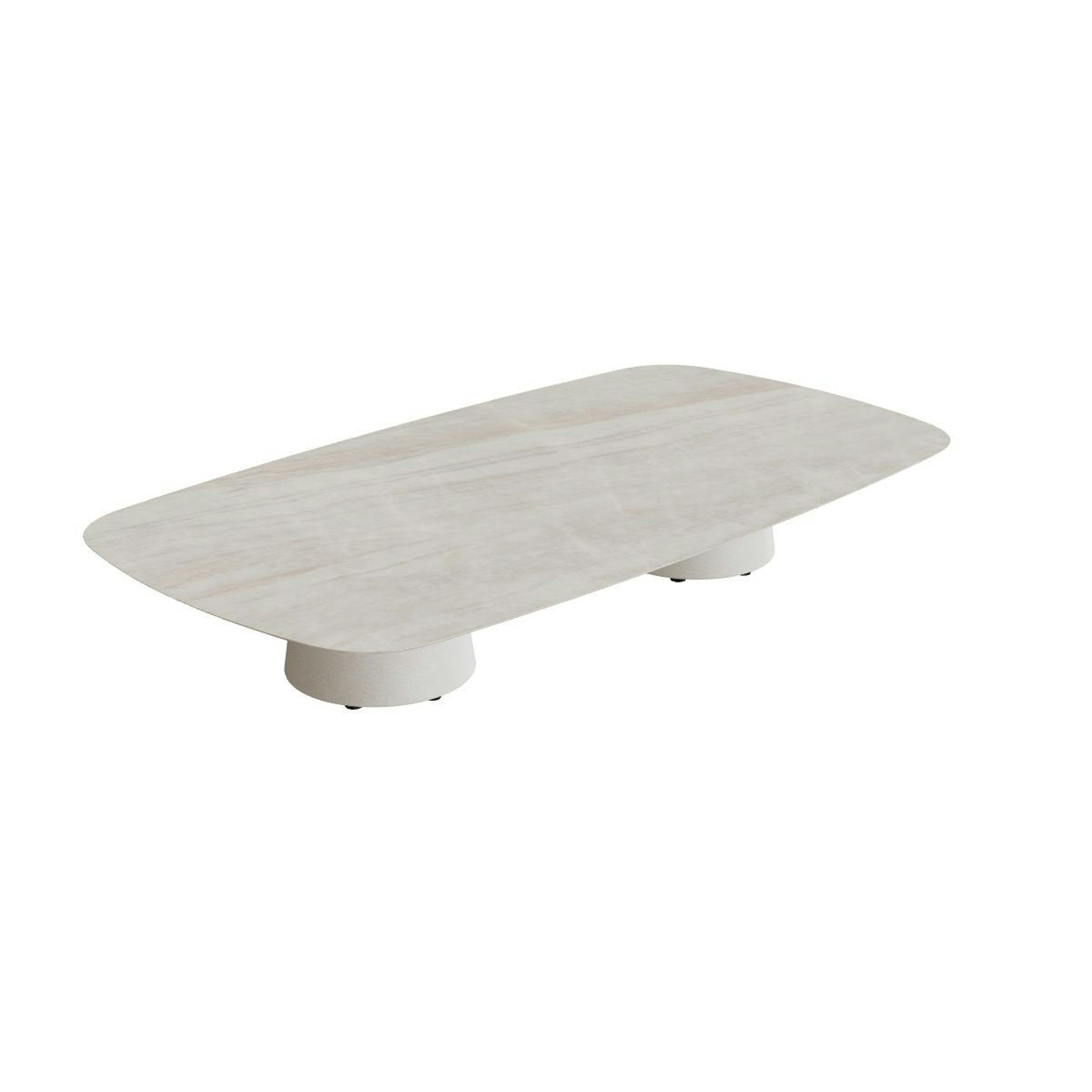 Royal Botania Conix Tisch 220 x 120 cm – niedriger Loungetisch, H 35 cm · Sockel sand (desert) · Keramik grau-braun geädert (Strato Quartz)
