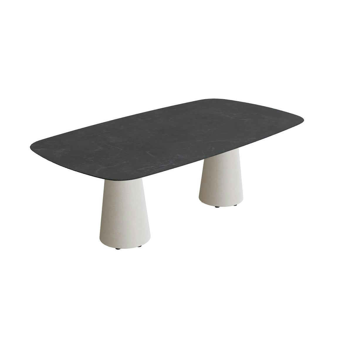 Royal Botania Conix Tisch 220 x 120 cm – Esstisch, H 75 cm · Sockel sand (desert) · Keramik schwarz geädert (Nero Marquina)