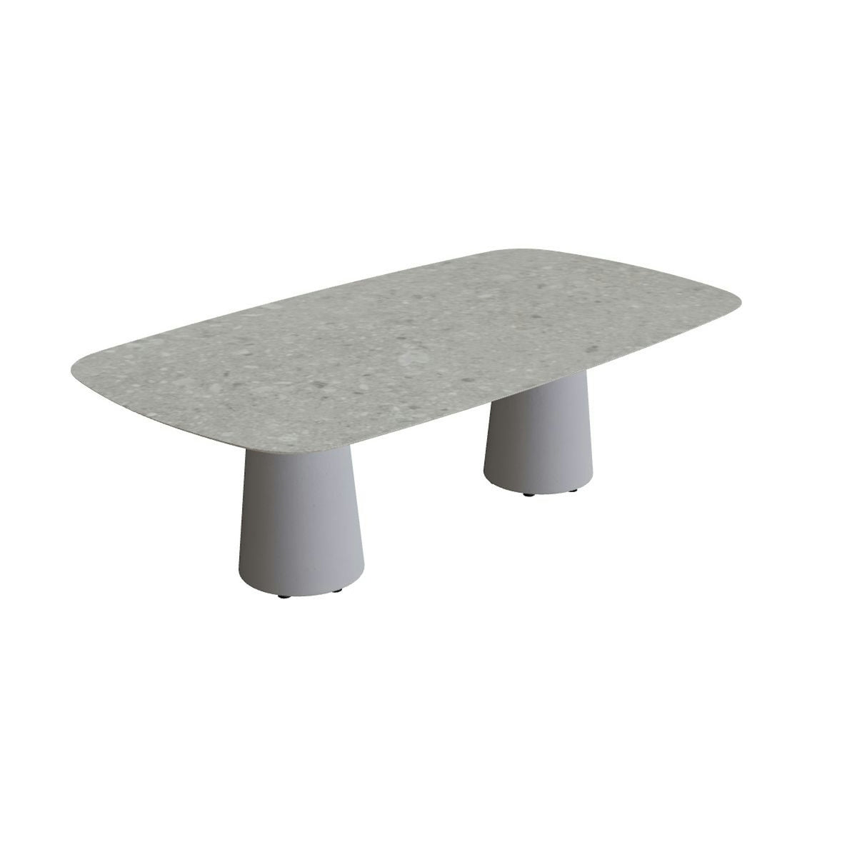 Royal Botania Conix Tisch 220 x 120 cm – niedriger Esstisch, H 67 cm · Sockel zementgrau (cement grey) · Keramik grau gemustert (Ceppo Dolomitica)