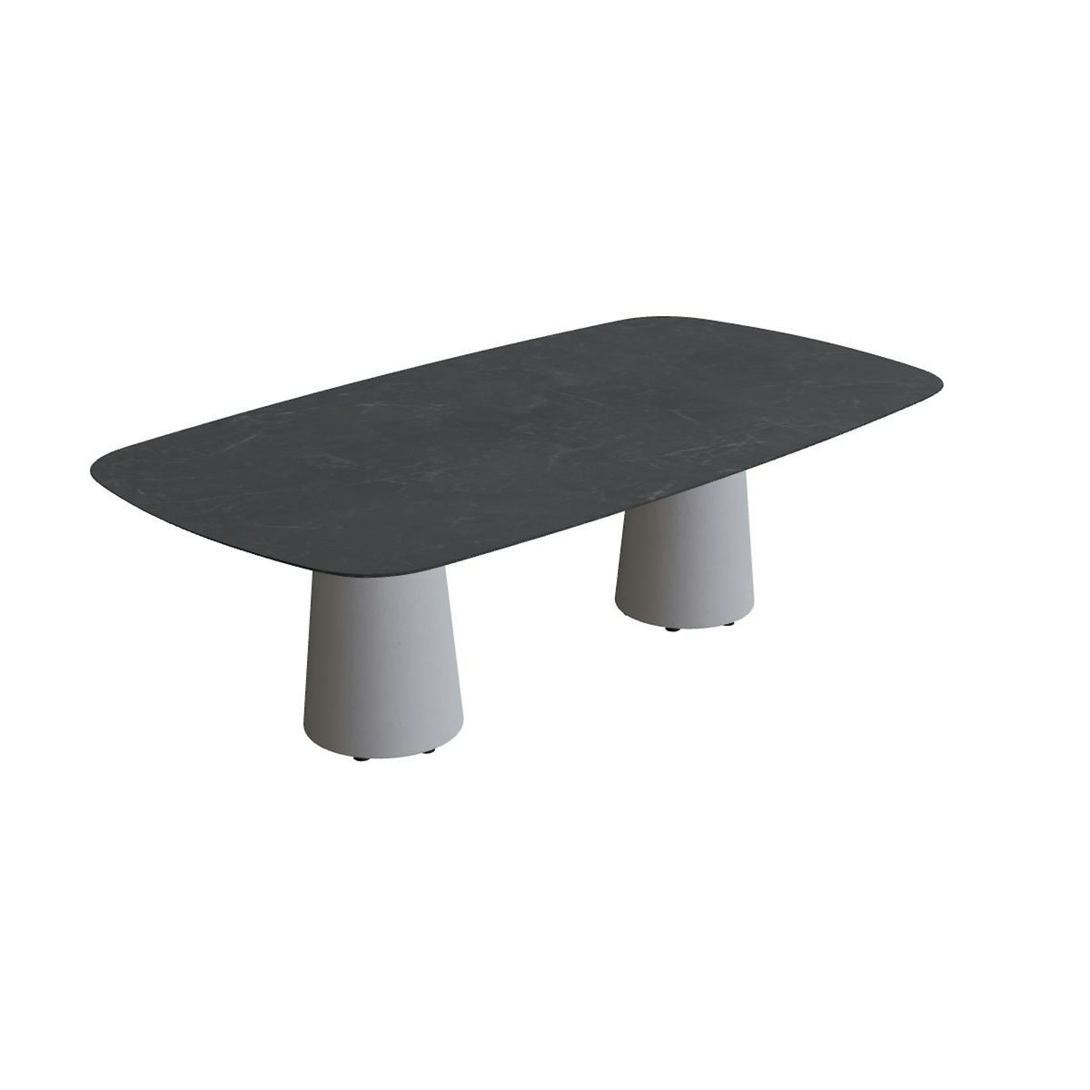 Royal Botania Conix Tisch 220 x 120 cm – niedriger Esstisch, H 67 cm · Sockel zementgrau (cement grey) · Keramik schwarz geädert (Nero Marquina)