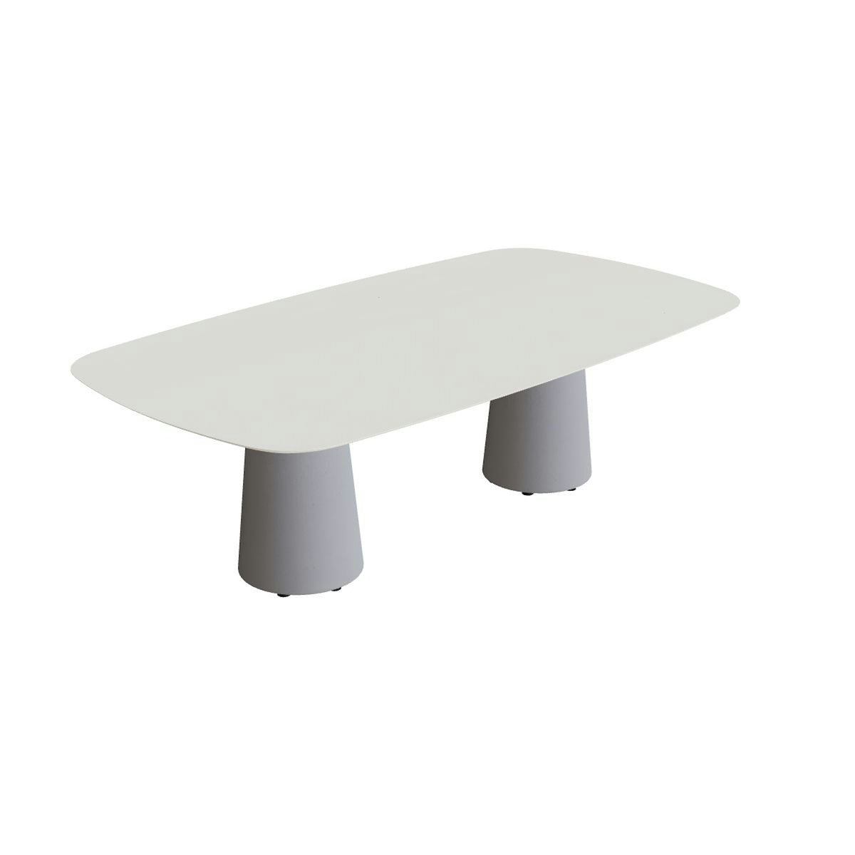 Royal Botania Conix Tisch 220 x 120 cm – niedriger Esstisch, H 67 cm · Sockel zementgrau (cement grey) · Keramik weiß (white)