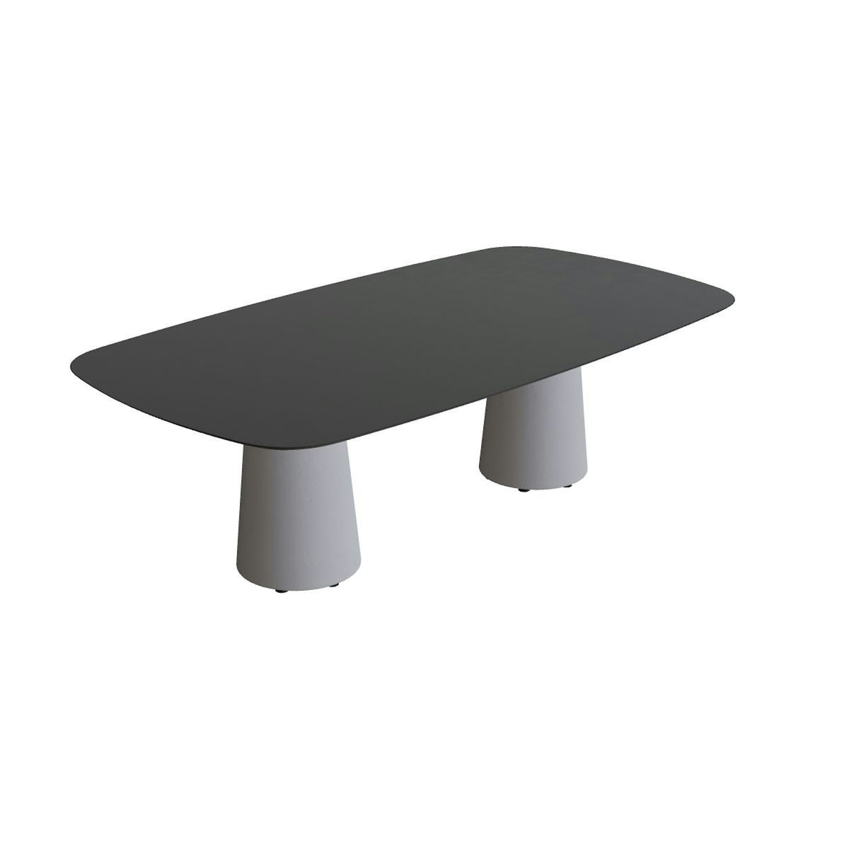 Royal Botania Conix Tisch 220 x 120 cm – niedriger Esstisch, H 67 cm · Sockel zementgrau (cement grey) · Keramik schwarz (black)