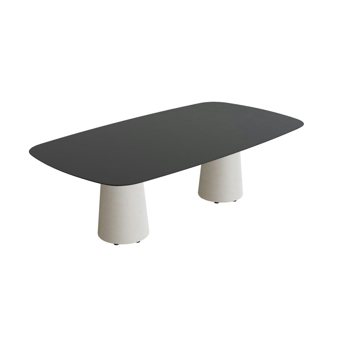 Royal Botania Conix Tisch 220 x 120 cm – niedriger Esstisch, H 67 cm · Sockel sand (desert) · Keramik schwarz (black)