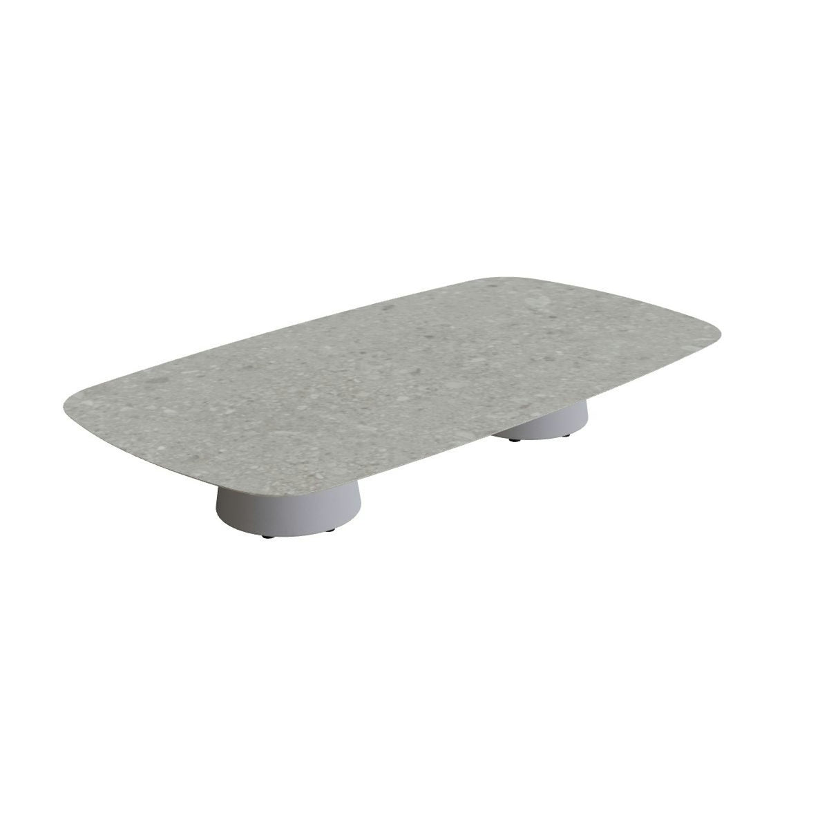 Royal Botania Conix Tisch 220 x 120 cm – niedriger Loungetisch, H 35 cm · Sockel zementgrau (cement grey) · Keramik grau gemustert (Ceppo Dolomitica)