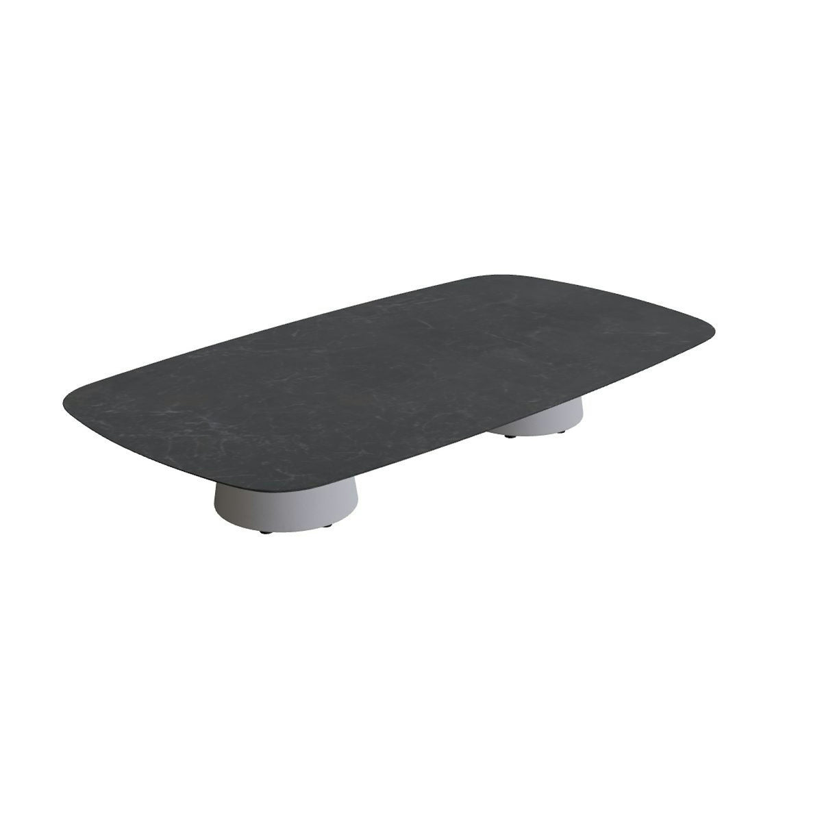 Royal Botania Conix Tisch 220 x 120 cm – niedriger Loungetisch, H 35 cm · Sockel zementgrau (cement grey) · Keramik schwarz geädert (Nero Marquina)