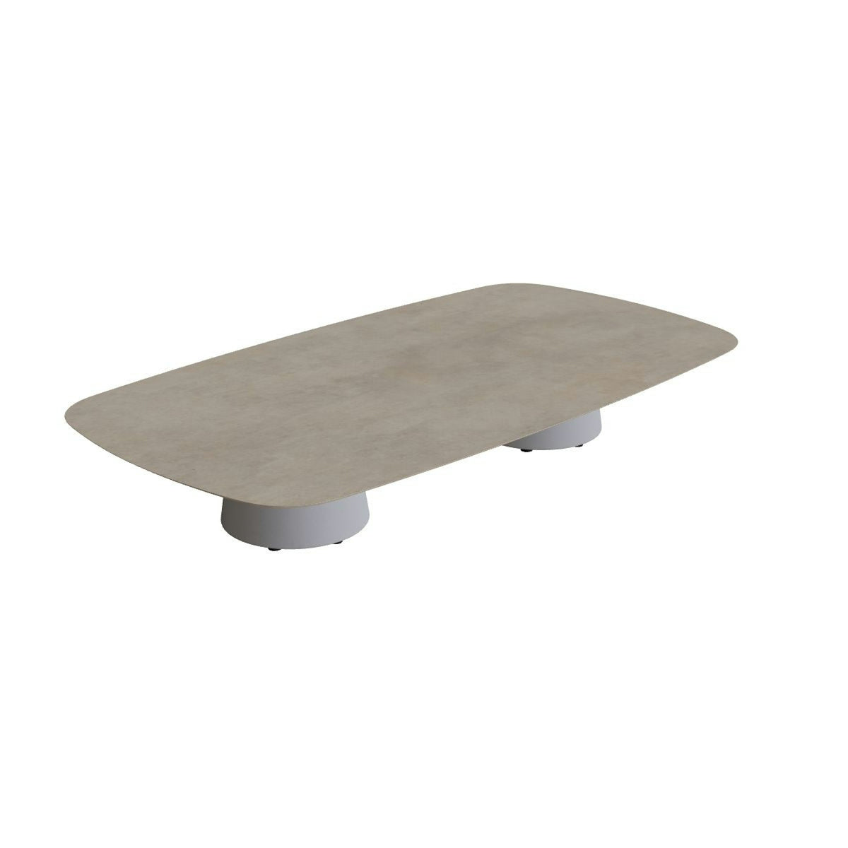 Royal Botania Conix Tisch 220 x 120 cm – niedriger Loungetisch, H 35 cm · Sockel zementgrau (cement grey) · Keramik graubraun (Terra Sabbia)
