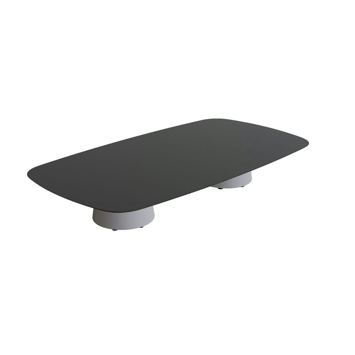 Royal Botania Conix Tisch 220 x 120 cm – niedriger Loungetisch, H 35 cm · Sockel zementgrau (cement grey) · Keramik schwarz (black)